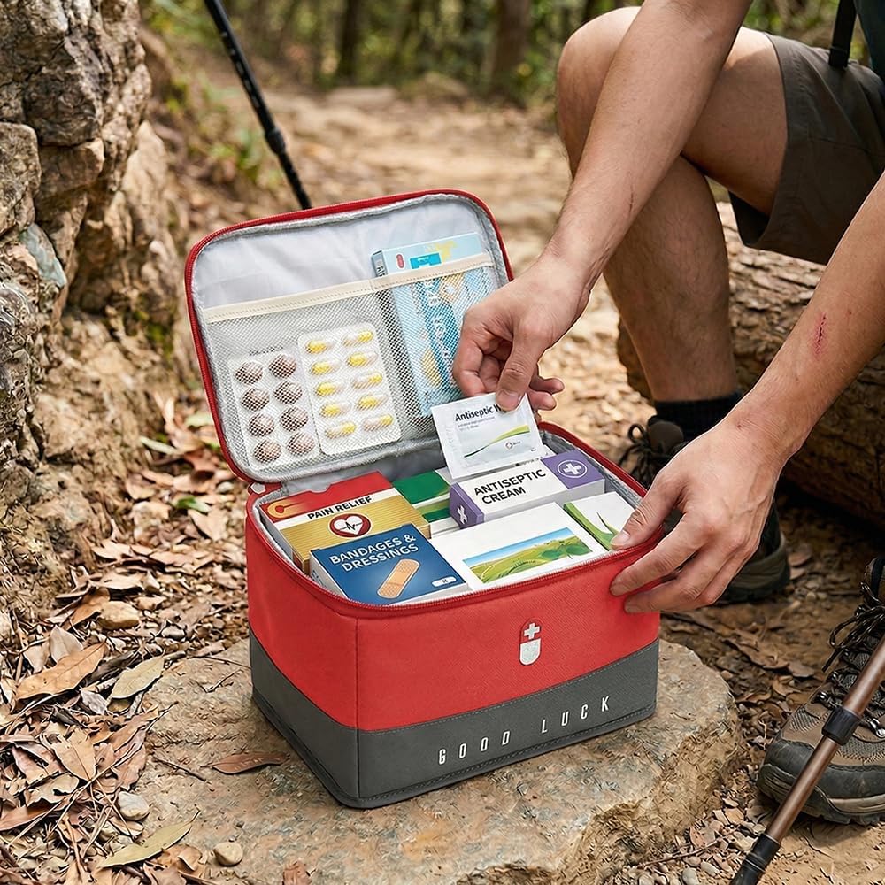 Reiseapotheke Tasche 10L,Medikamententasche XL,Erste Hilfe Tasche Leer mit Griff, Wasserdichtm, für Zuhause, Schule, Auto, Reisen, Camping, Wandern (Rot) – Bild 7