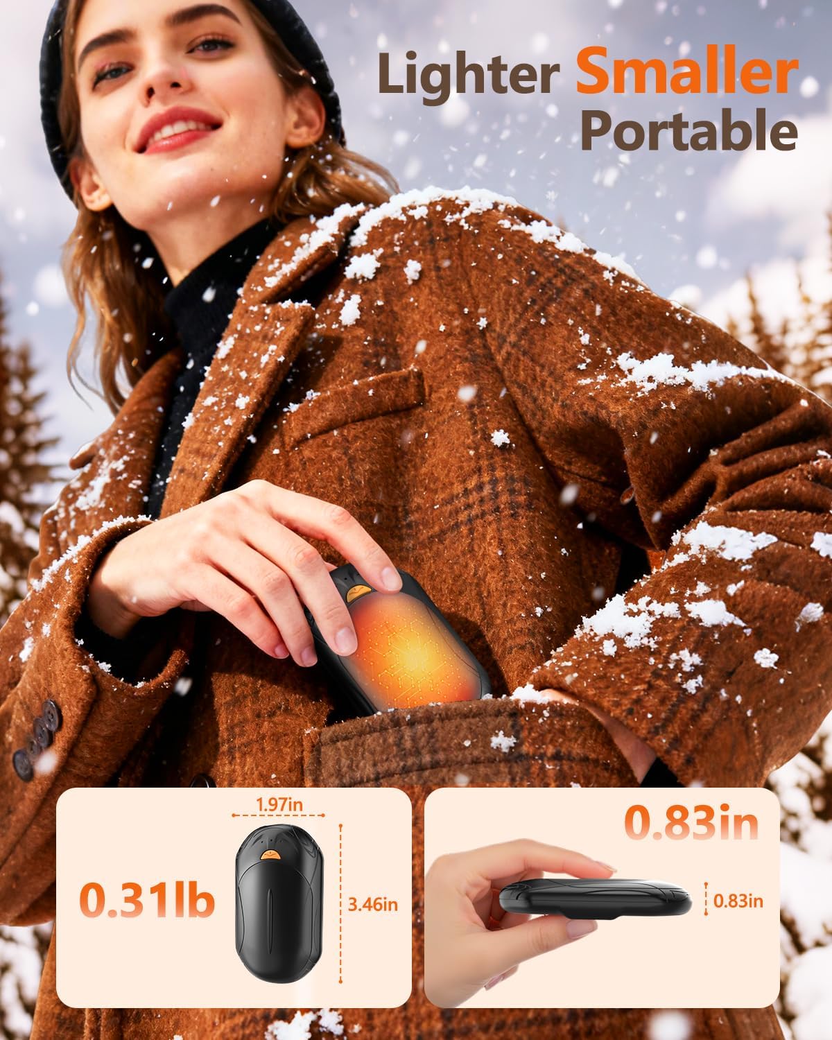 BOSONER Handwärmer, elektrischer Taschenwärmer, wiederaufladbar: 2er-Set, 6000 mAh elektrischer Handwärmer, USB wiederaufladbar, tragbarer Taschenwärmer, ideales warmes Geschenk für Männer und Frauen – Bild 5