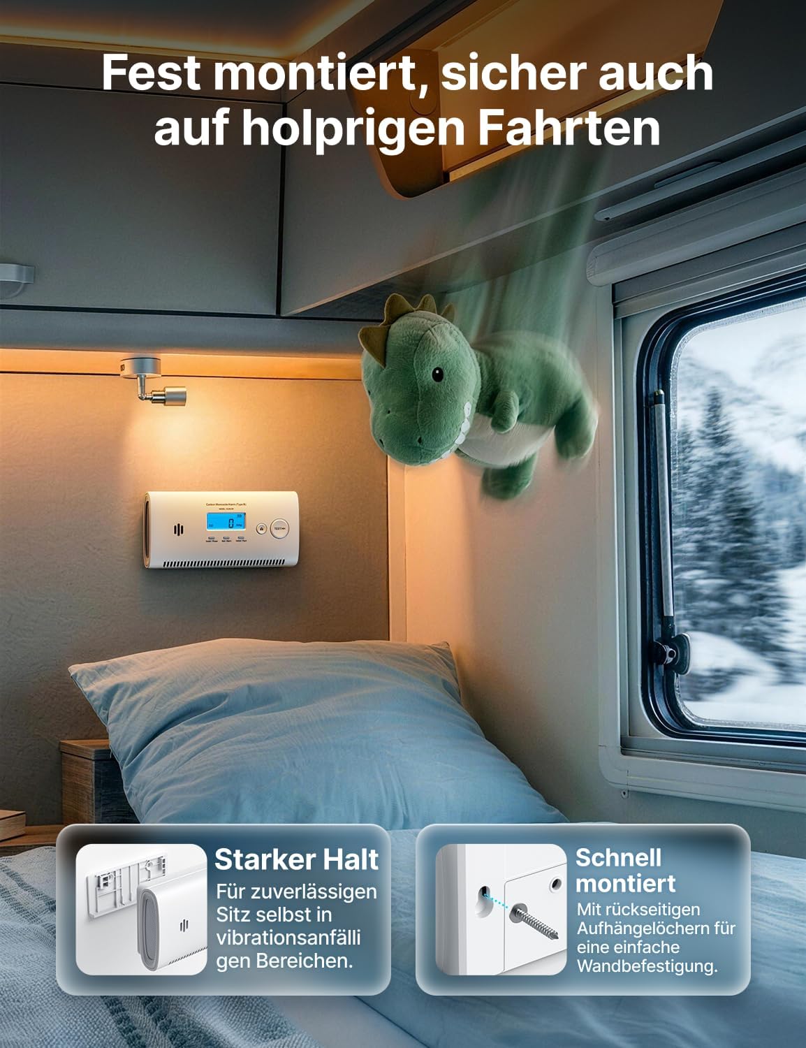 X-Sense XC0N-SR Tragbarer Kohlenmonoxidmelder für Wohnmobile, CO-Melder mit austauschbaren Batterien, LCD-Display und Peak-Speicher, 1 Stück – Bild 3