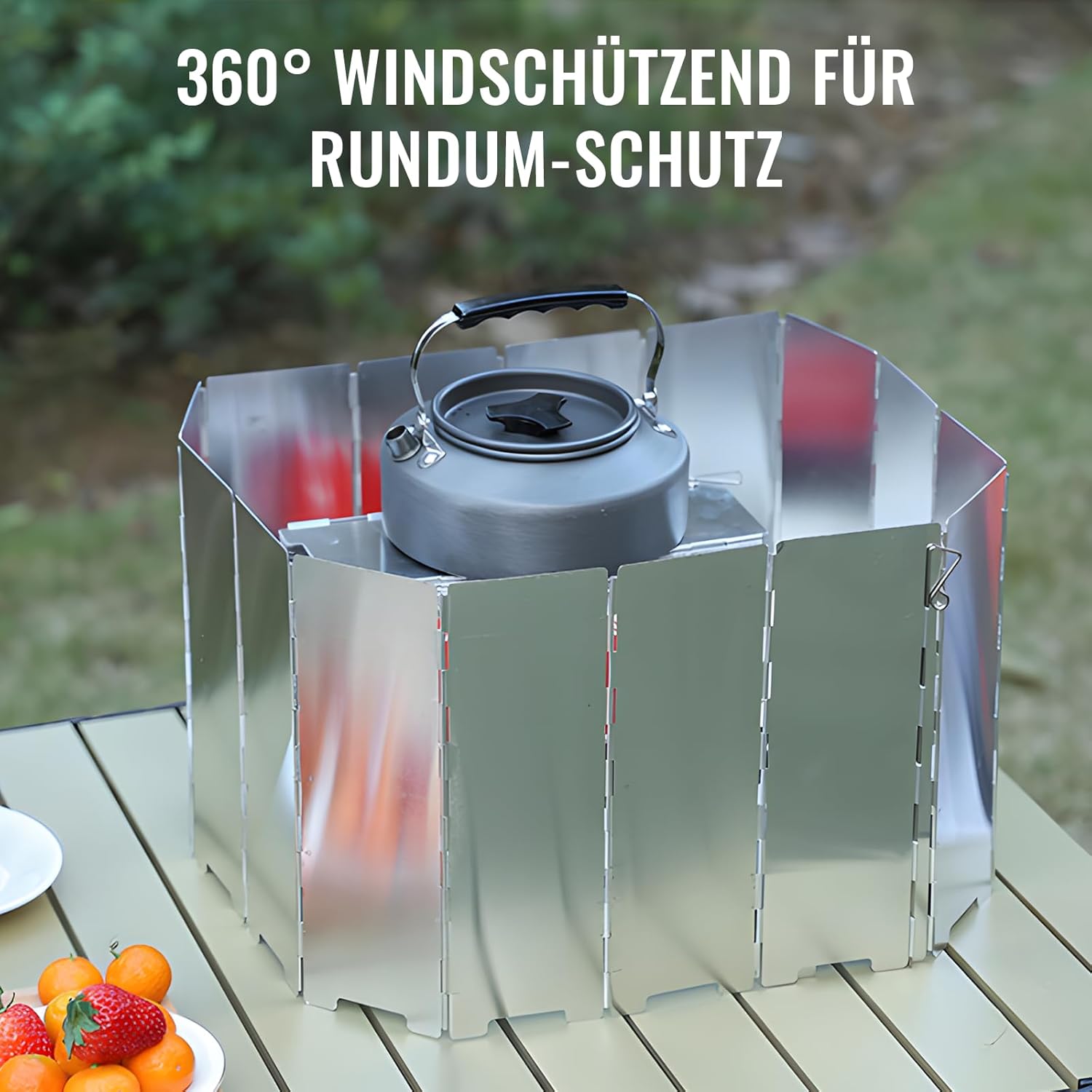 Windschutz Gaskocher, Campingkocher Windschutz, 12-teiliger faltbarer Windschutz Gaskocher, 1 m langer Metall-Windschutz für Campingkocher, Camping-Gaskocher Windschutz mit eleganter Verpackung – Bild 5