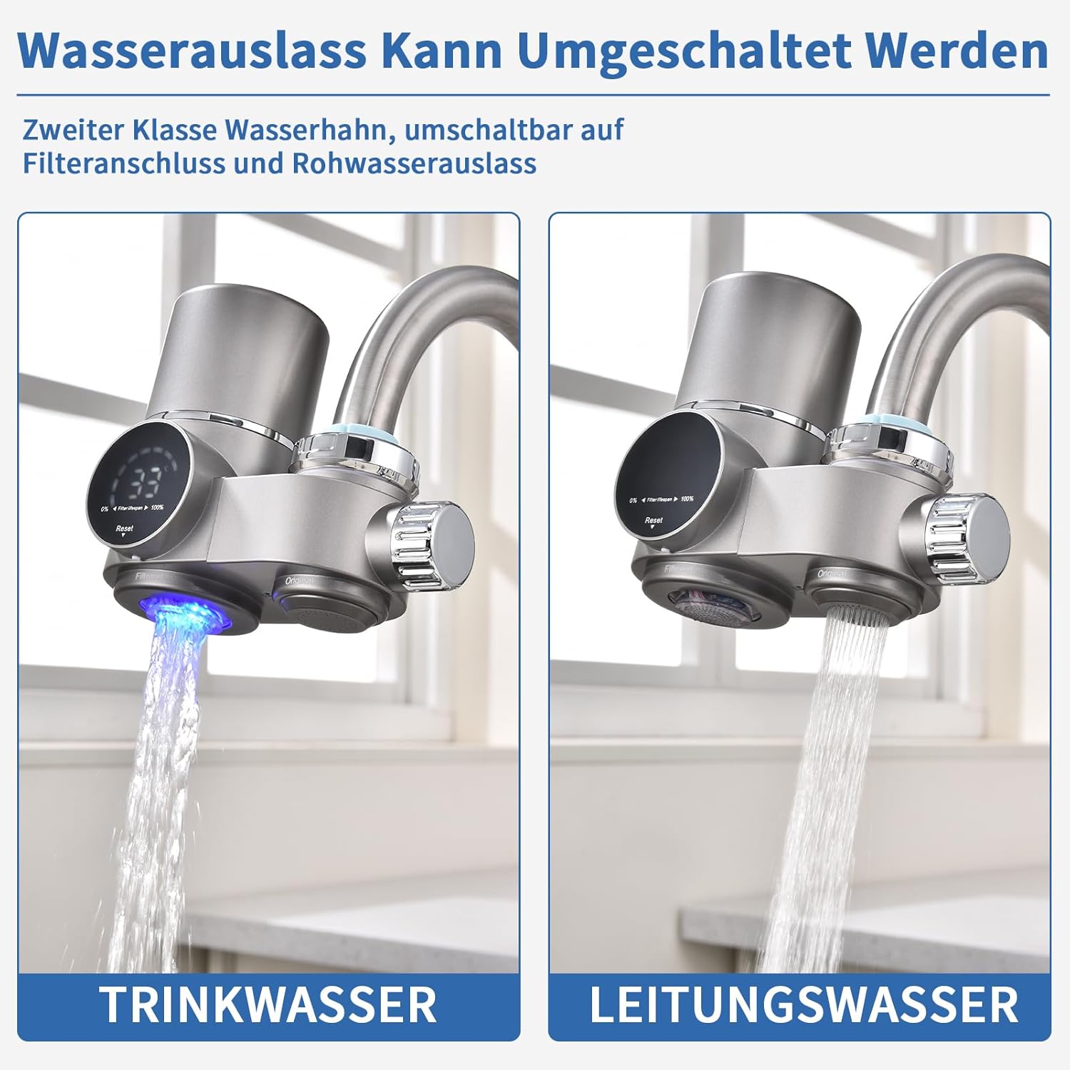 HOMELODY Wasserfilter Wasserhahn, Wasserfilter Trinkwasser mit LED-Anzeige, entfernt Chlor, Schwermetalle und schlechten Geschmack, Wasserhahnfilter mit blauem Licht für die Küche (inkl. Filter x 1) – Bild 9