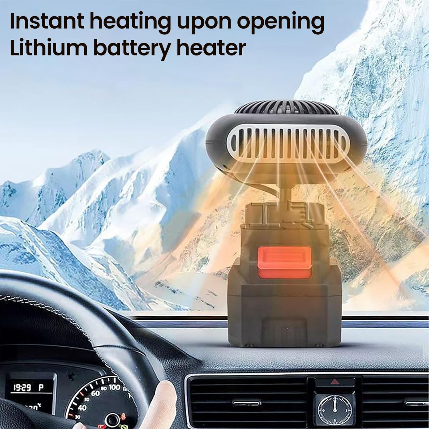 Autoheizung mit Akku, Mini-Zusatzheizung, Akku-Heizlüfter mit 2 Stufen (30-80°C), Kippschutz und USB-Anschluss, Schnellheizung, Enteiser, Autoscheibenheizung (2000 mAh Akku x 2) – Bild 6