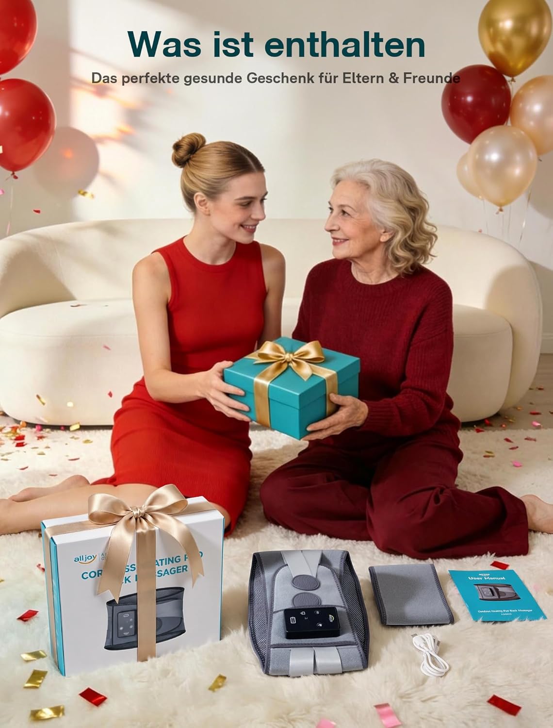 ALLJOY 170 cm Wärmegürtel Rückenheizkissen Kabelloses Massagegerät 5000 mAh Heizkissen mit automatischer Abschaltung Wärmekissen für Rücken mit 5 Massagemodi 3 Wärmestufen Geschenke für Männer Frauen – Bild 4