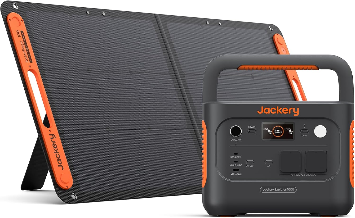 Jackery Solargenerator 1000 v2 mit 100 W Solarpanel, 1070 Wh LiFePO4 tragbares Kraftwerk, 1500 W AC/100 W USB-C-Ausgang, 1 Stunde Schnellladung für Outdoor, netzunabhängig, Wohnmobil, Notfall