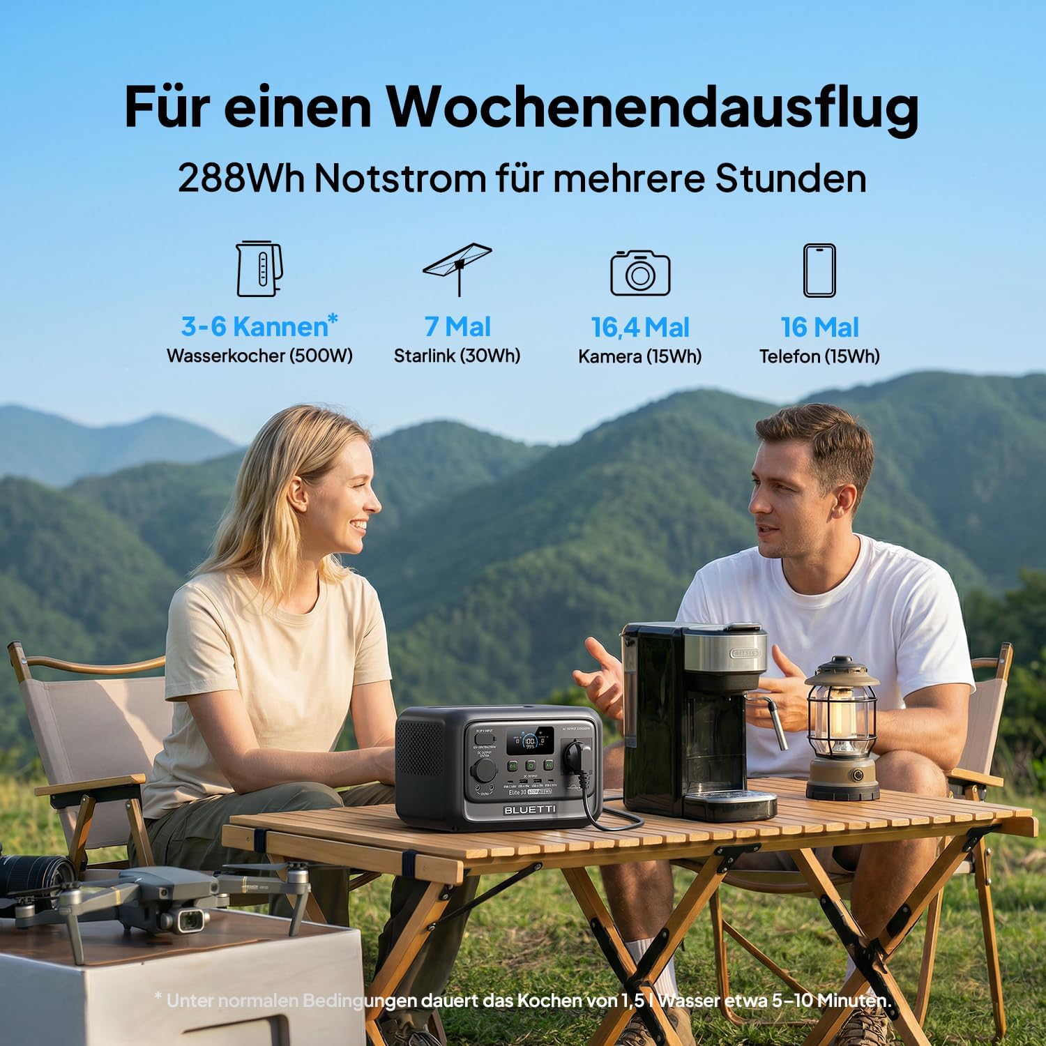 BLUETTI Elite 30 V2 Tragbares Kraftwerk, 288 Wh LFP-Akku, 600 W AC-Ausgang (Power Lifting 1500 W), 0–100 % in 70 Minuten, Solargenerator für Camping, Transporter, Stromausfälle (Solarpanel optional) – Bild 3