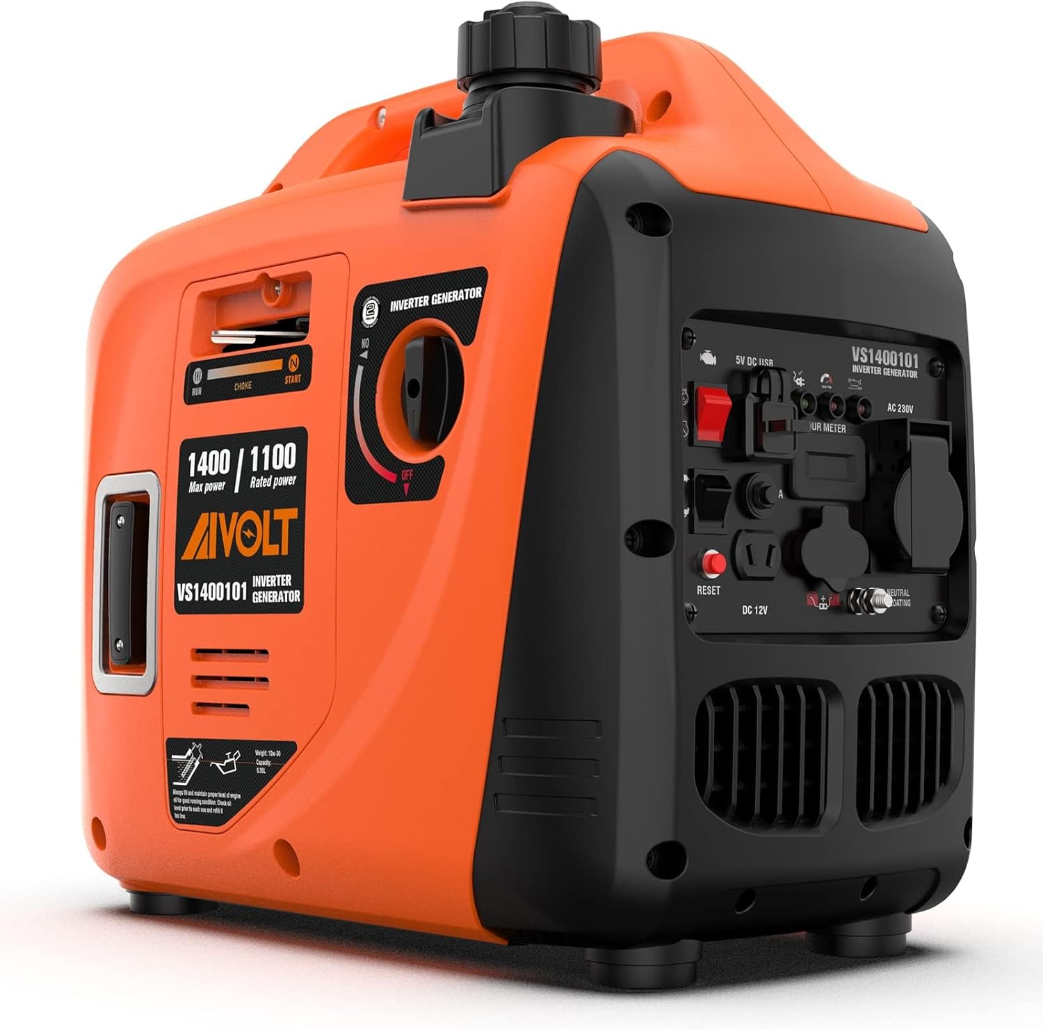 AIVOLT Inverter Stromerzeuger 1400 Watt Stromerzeuger Notstromaggregat Benzin Leise Generator für Camping, Festivals und Heimgebrauch mit 2 USB, 12V DC Steckdosen und 230V Steckdosen
