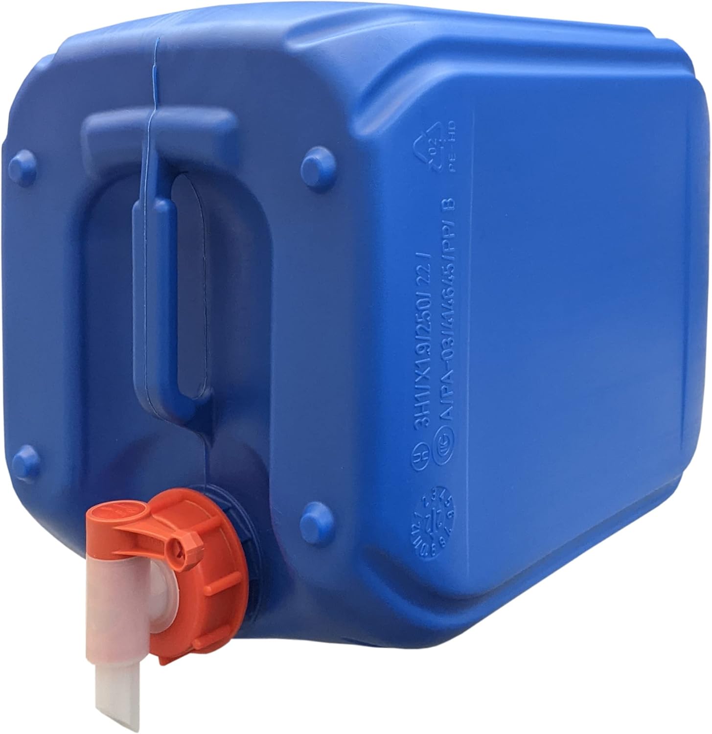 plasteo 3 x 20 Liter Trinkwasserkanister mit 1 Wasserhahn und 3 Schraubdeckeln (DIN 61), lebensmittelecht, BPA-frei, tragbar für drinnen und draußen, blau – Bild 6