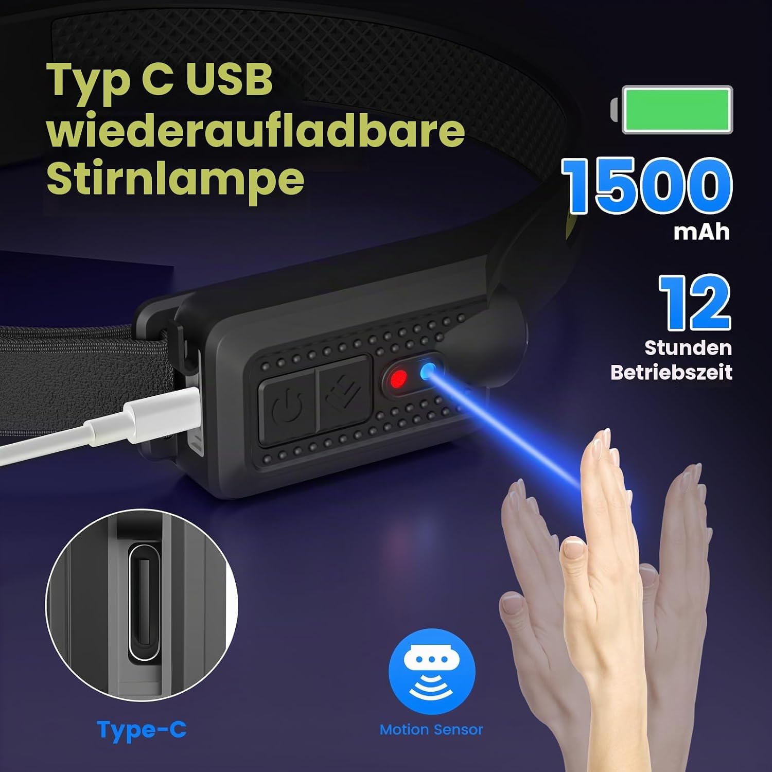 Stirnlampe LED wiederaufladbar 2 Stück mit rotem Licht 2 x PE 260° Breitstrahl Stirnlampe wiederaufladbar 8 Modi verstellbar IPX5 wasserdicht Stirnlampen für Erwachsene Kinder Joggen leicht – Bild 4