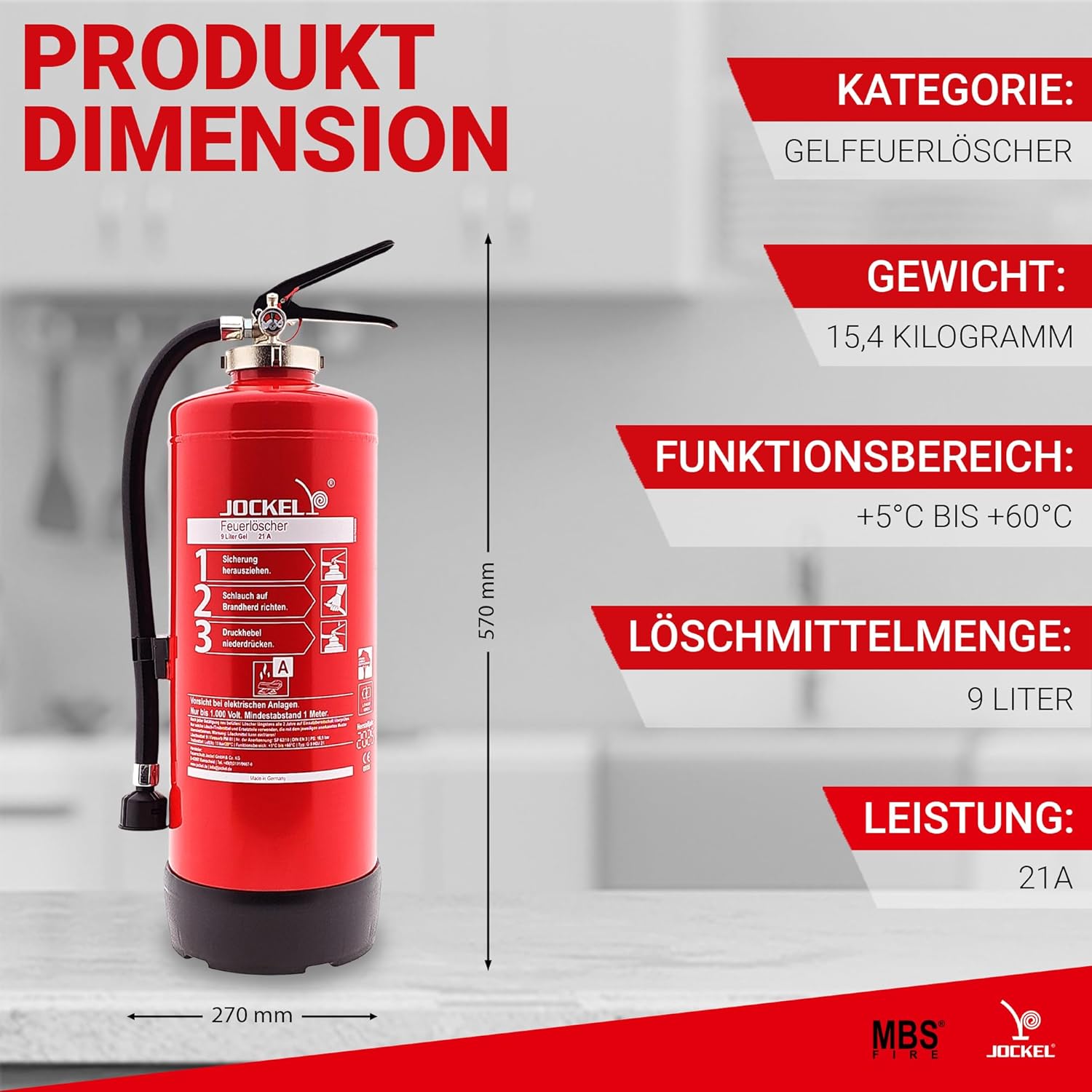 MBS-FIRE Gel-Feuerlöscher Speziallöscher für Lithium-Ionen-Akkus DIN EN 3, GS + Wandhalter + Sockel, 8 A = 4 LE Feuerlöscher mit Wartungszertifikat, Wartungszertifikat 9 Liter – Bild 3
