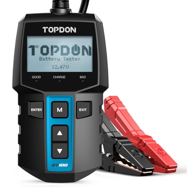 TOPDON BT100 Autobatterietester, Batterietester Auto 12V mit 100-2000 CCA für Batterietests, Starttests & Ladetests, Digitaler Batterietester Auto für LKW, ATV, Motorrad, SUV, Auto
