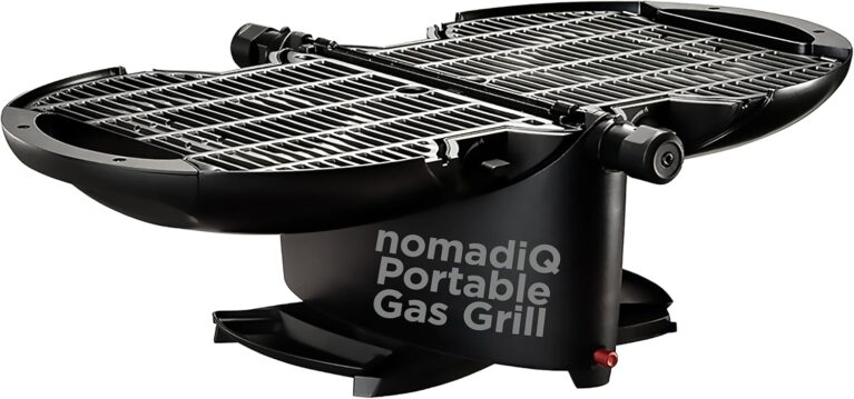 NOMADIQ BBQ Camping Tischgrill Kompakt 2 Brenner Gasgrill Camping Gasgrill Balkon Wohnmobil Grillplatte Tragbarer Outdoor Grill Outdoor Herd (Schwarz 2.0)