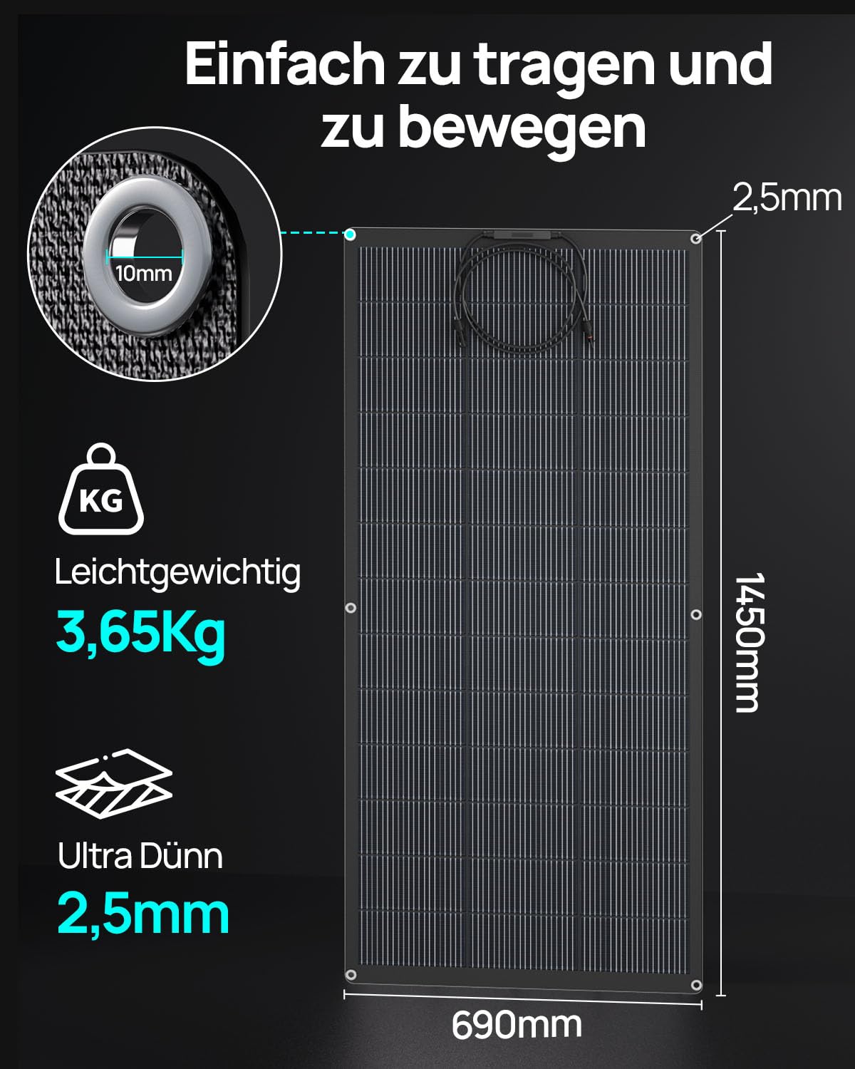 ECO-WORTHY 400 W flexibles Solarpanel 2 x 200 W Solarpanel 24 V ETFE 18BB Solarmodul 25 % hohe Umwandlung für Balkon, Wohnwagen, Dach, Camping, Haus, Yacht, unebene Oberflächen – Bild 5