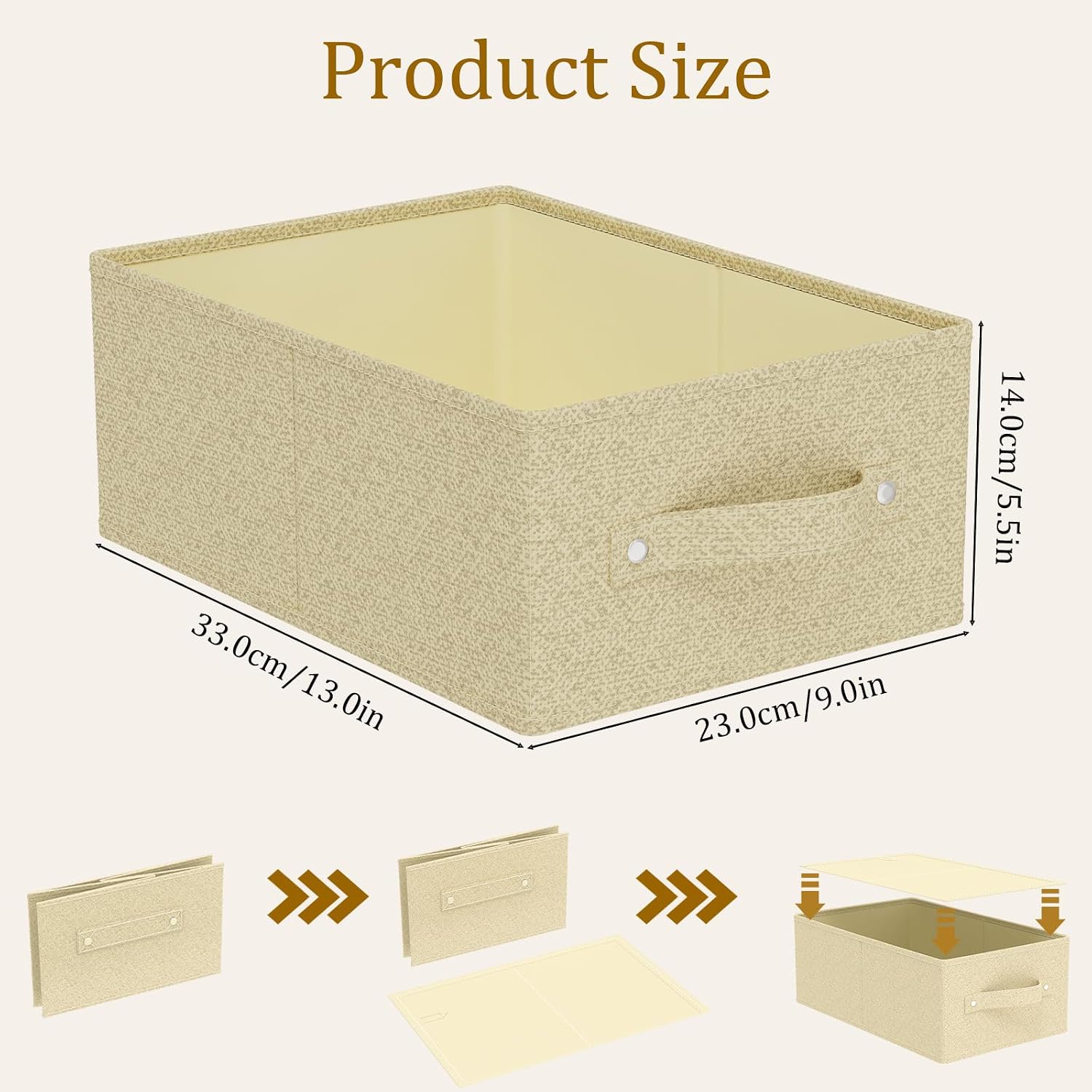 2 Stück Aufbewahrungskörbe für Regale, faltbare Stoff-Aufbewahrungsbox aus Leinen, Schubladen-Organizer-Box mit Griffen für Schrank, offene Stoffbehälter, 33 x 23 x 14 cm, Grau und Beige – Bild 8
