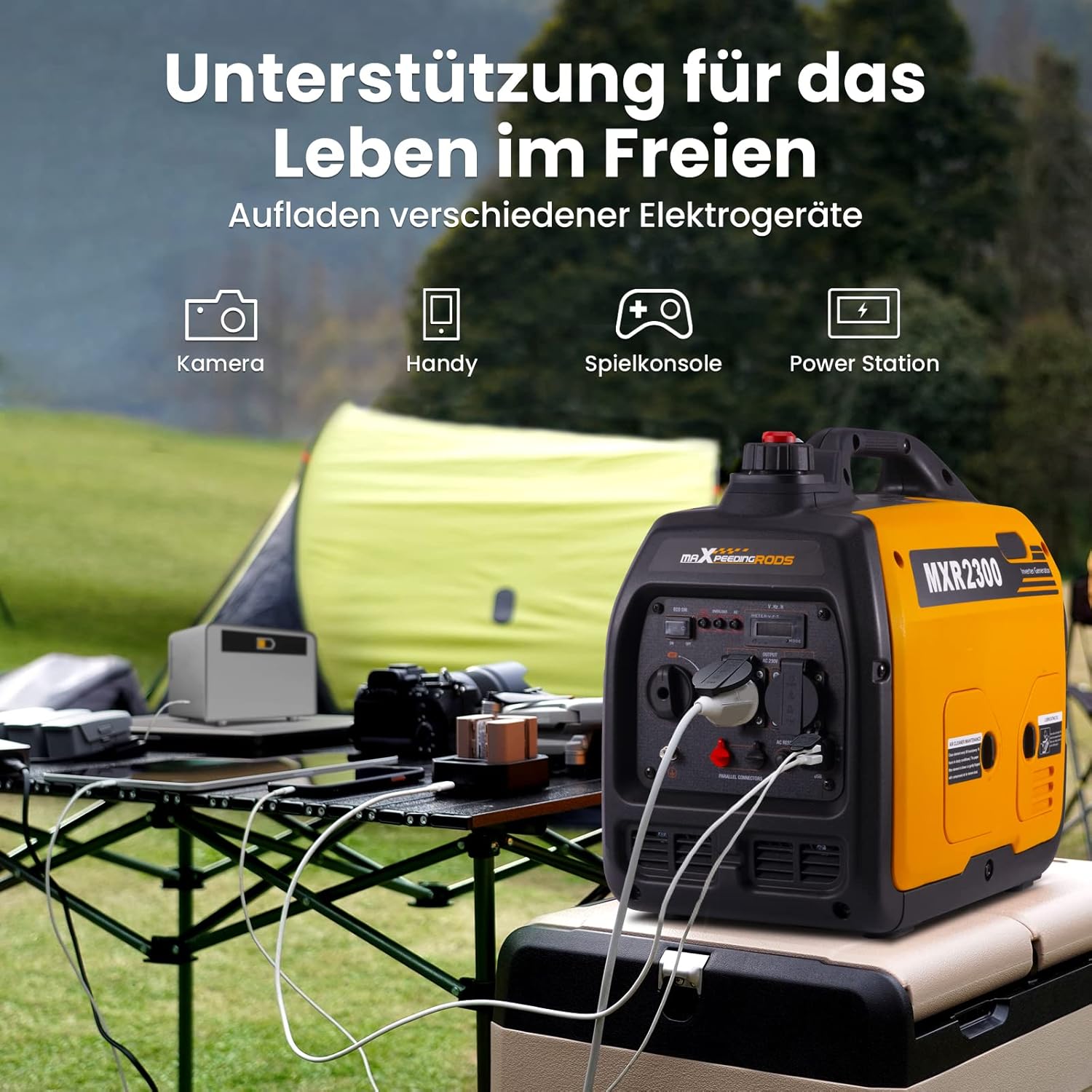 maXpeedingrods 2300W Inverter Stromgenerator Super Leise Tragbar für Outdoor Camping Wohnmobil 4-Takt Leichter Notstromgenerator Benzin für Reisen Garage Wohnwagen mit USB und 230V Steckdosen – Bild 5