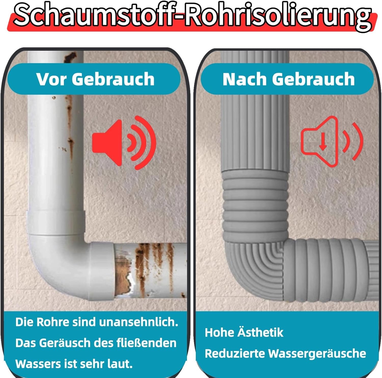8cmx5m Rohrisolierung Außenbereich, selbstklebende Dämmung mit Lärmreduzierung NBR Isolierung Schaumstoff zum Wickeln Heizrohr Isolierung für Heizung und Sanitär für Heizungsrohr Kupferrohr (Schwarz) – Bild 5