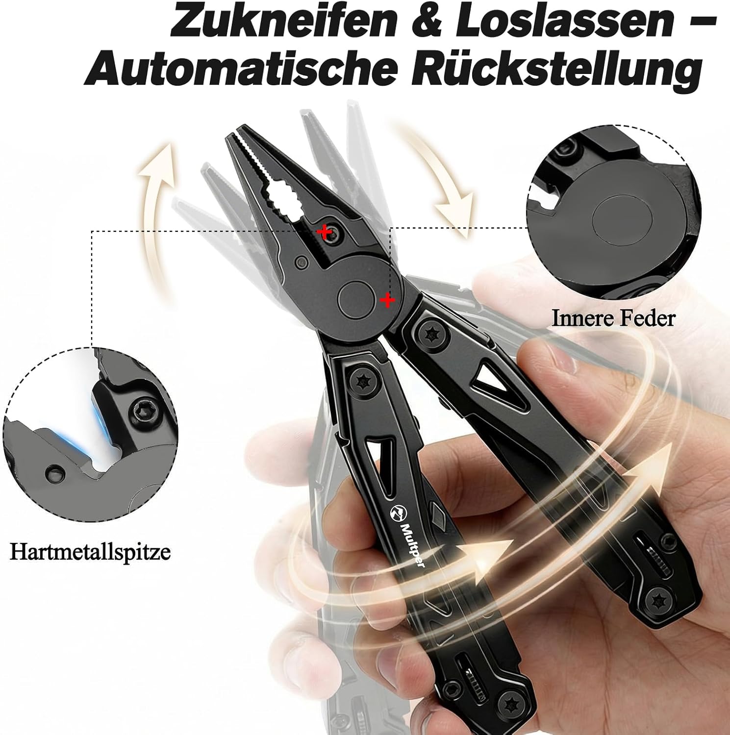 Multper Multitool Edelstahl Multifunktionswerkzeug mit EDC Taschenmesser Spitzzange Schraubendreher, DIY Outdoor Camping Wandern Survival Tool mit Tragetasche, Geschenk für Männer – Bild 2