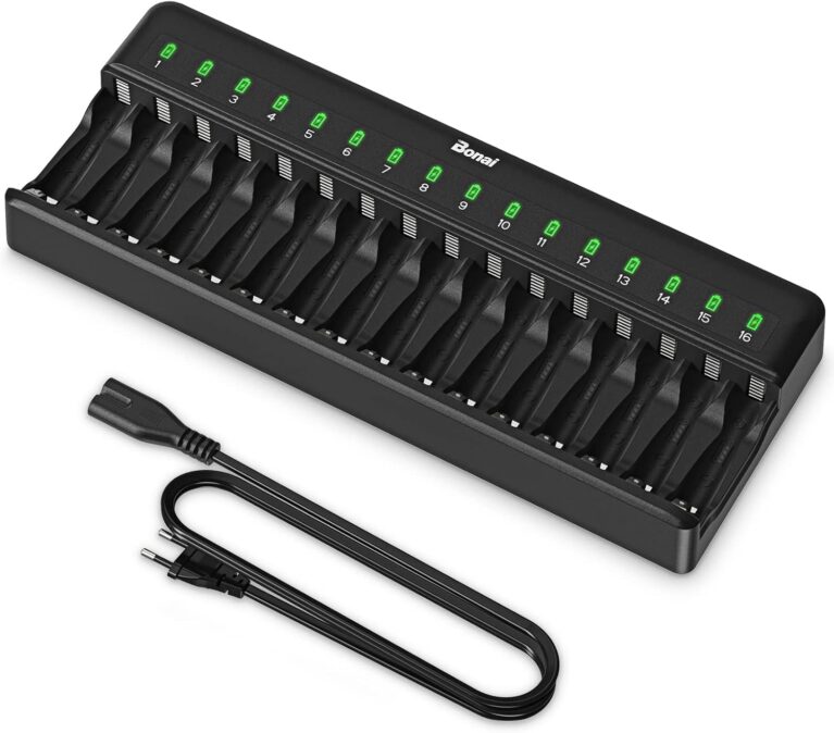 BONAI 16-Slot-Akkuladegerät für AA AAA-Akkus, intelligentes Ladegerät für NI-MH-Akkus, professionelle Ladestation für Akkus von Controllern, Spielzeug, Smart-Home-Geräten