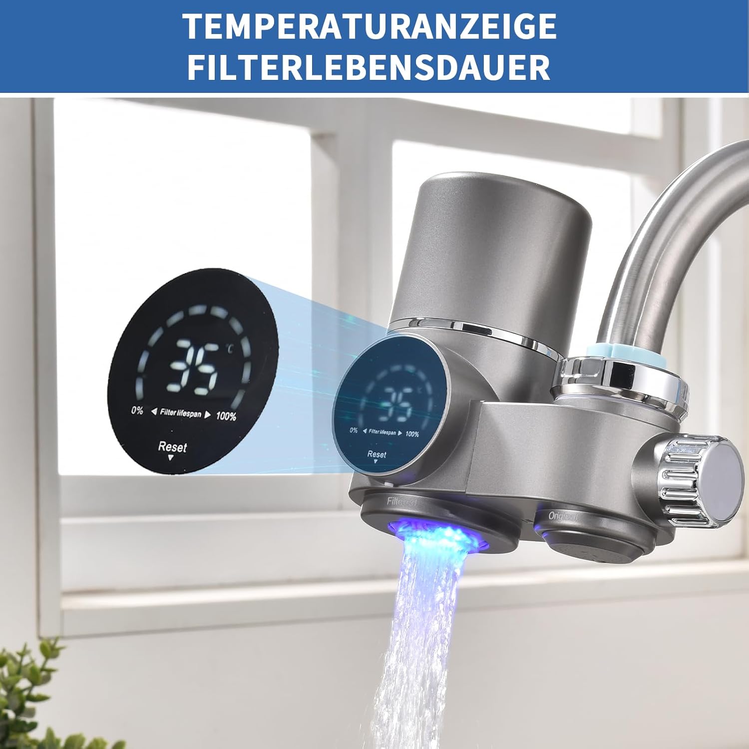 HOMELODY Wasserfilter Wasserhahn, Wasserfilter Trinkwasser mit LED-Anzeige, entfernt Chlor, Schwermetalle und schlechten Geschmack, Wasserhahnfilter mit blauem Licht für die Küche (inkl. Filter x 1) – Bild 6
