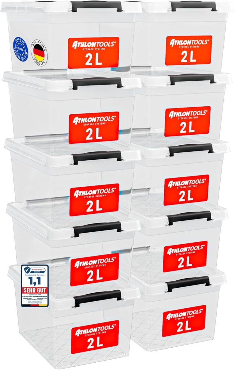 ATHLON TOOLS 10er Set 2L Aufbewahrungsboxen mit Deckel, klein, 100% lebensmittelecht, BPA-frei, Kunststoffbox mit Deckel, stapelbar, Aufbewahrung & Organisation, Kunststoff-Stapelboxen aus neuem Material