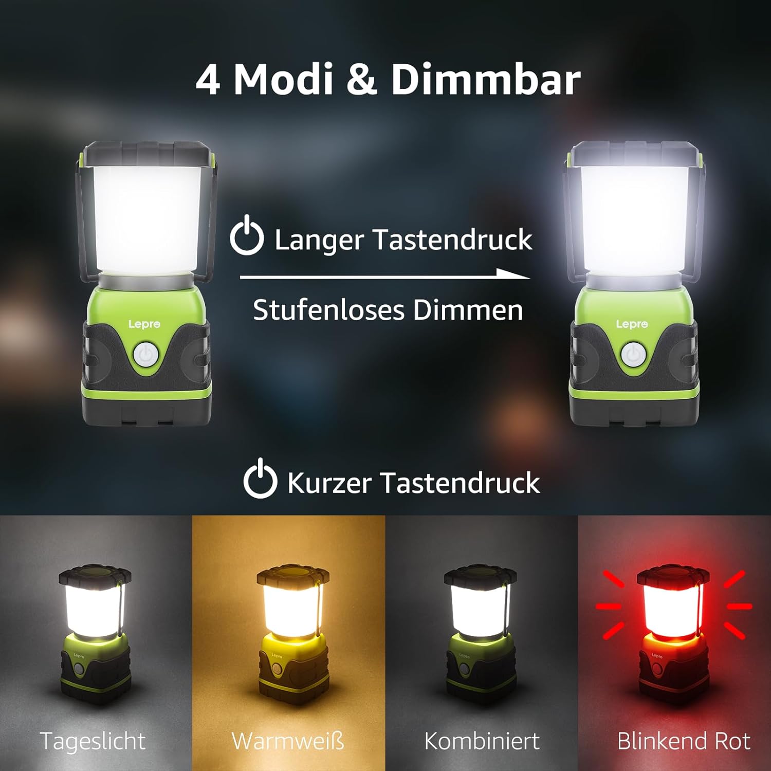 Lepro LED-Campinglampe, batteriebetrieben, ultrahell, 1500 Lumen, 4 Modi und dimmbares Campinglicht, Notlicht für Stromausfälle, Wandern, Notfall, Ausfälle und so weiter – Bild 3