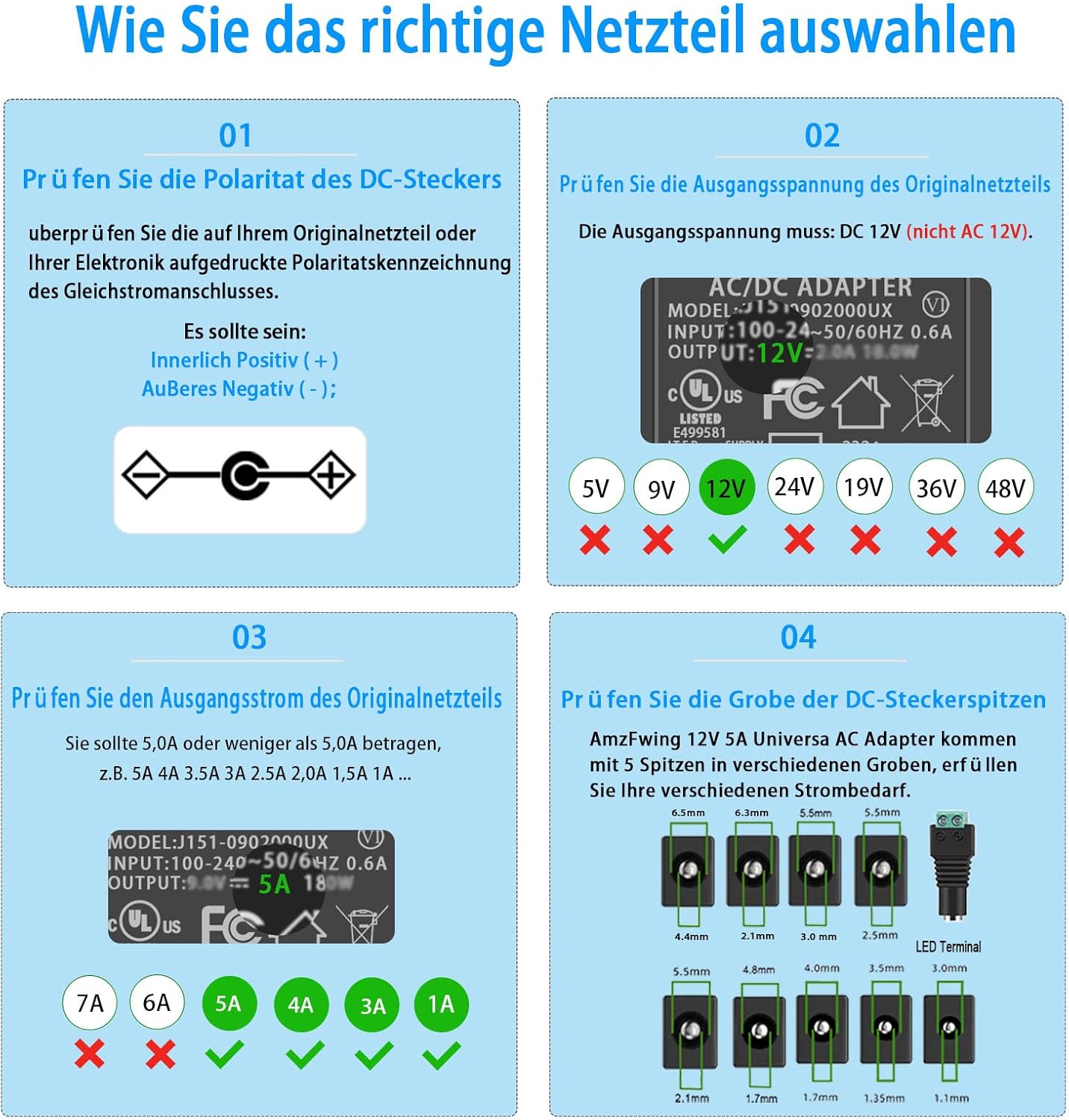 12V 5A Netzteil, 100V-240V AC zu DC 12 Volt 5,0A AC Adapter, geeignet für 12Vdc 5A 4A 3,5A 3A LCD Monitor CCTV Kamera LED Streifen Netzkabel – Bild 2