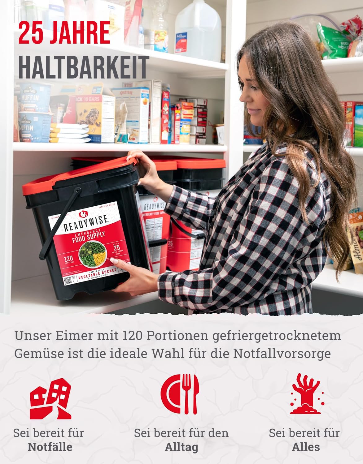 ReadyWise, 120 Portionen, Gemüseeimer, Brokkoli, Zuckermais, grüne Bohnen, Erbsen, gefriergetrocknet, bis zu 25 Jahre haltbar, Notfallnahrung – Bild 3