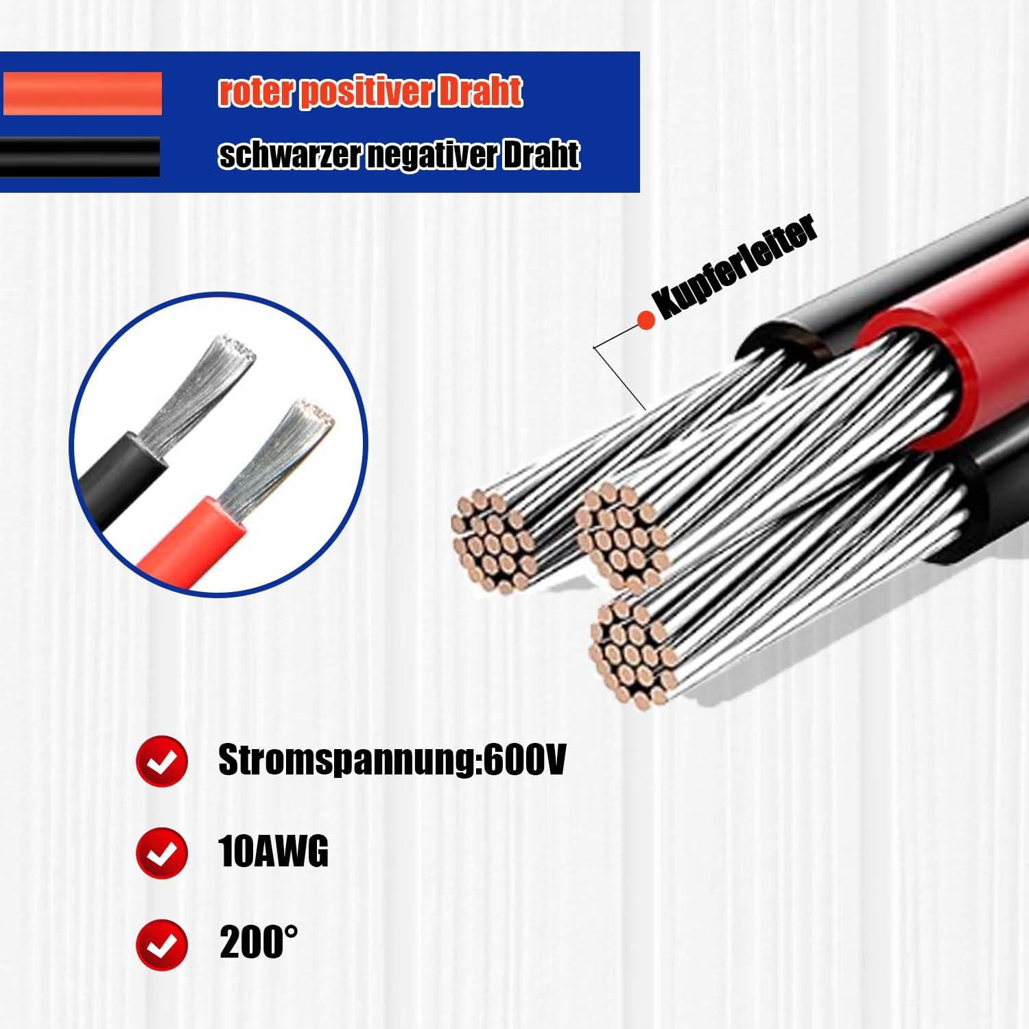 60 cm Solarstecker auf 50 A Anderson-Anschlusskabel, 10 AWG-Stecker für Solarmodulkabel, Solarpanel-Kabelsatz, Solarpanel-Verlängerungskabel für tragbare Generatoren, Energiespeicher, Wohnmobil – Bild 4
