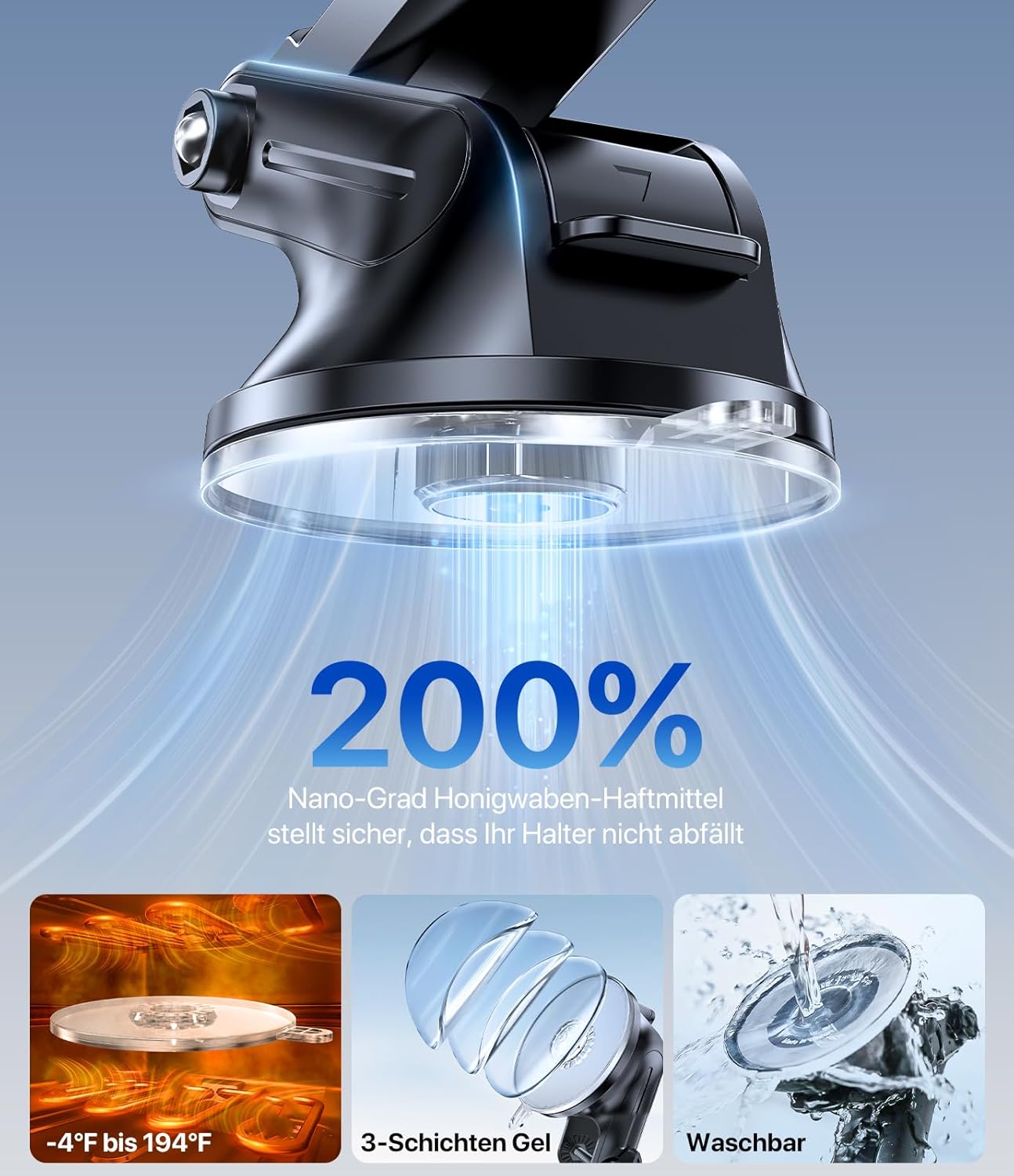 Miracase Handyhalterung Auto (starker Saugnapf), Handyhalterung fürs Auto, 360° drehbar, Armaturenbrett, Windschutzscheibe, Auto-Handyhalterungs-Kits für iPhone, Galaxy, alle Smartphones – Bild 3