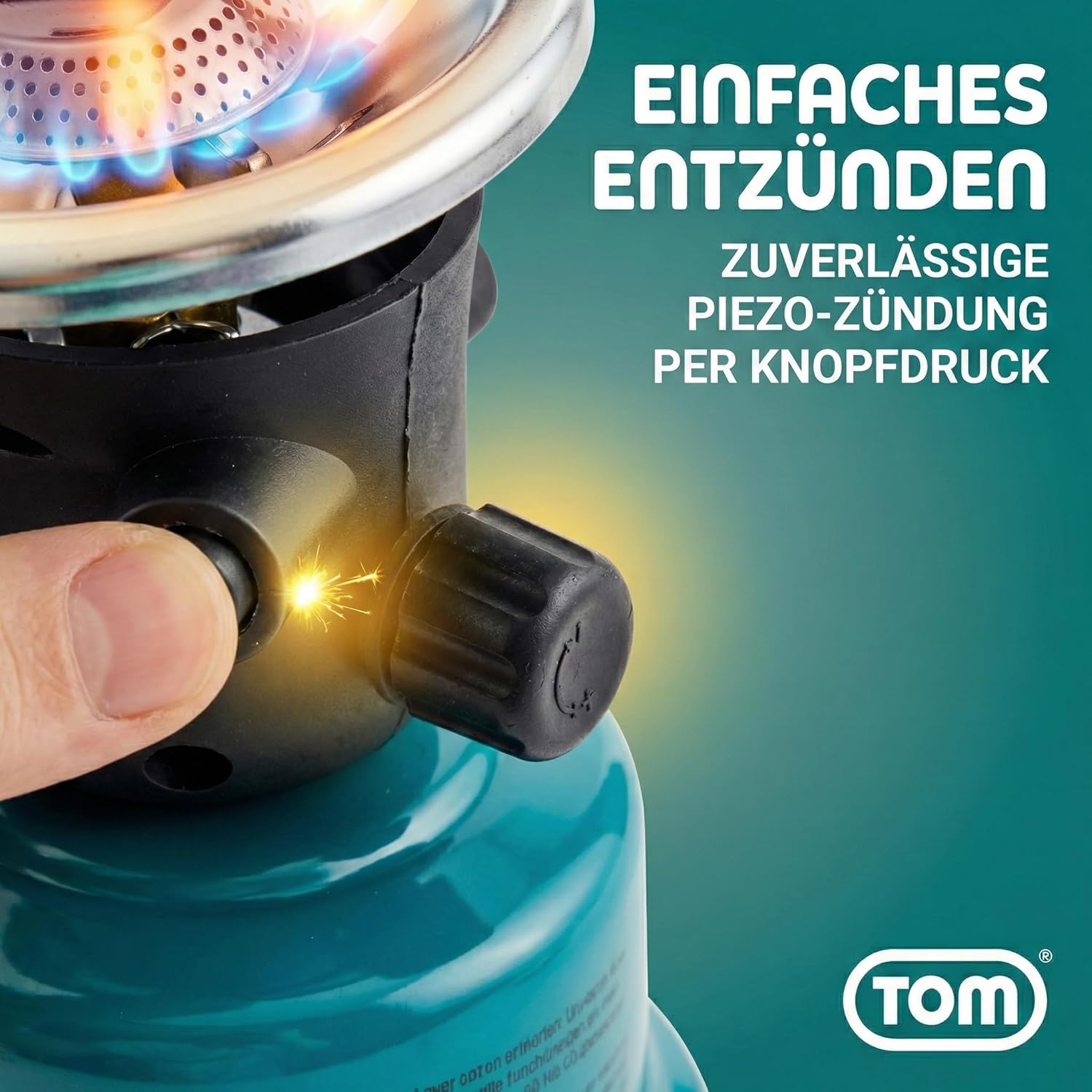 TOM Adventure Gas-Campingkocher-Set mit 4 x Butan-Gaskartusche – 1 Flamme – Piezo-Zündung – Kartuschenkocher für Camping, Festivals & Outdoor-Aktivitäten oder als Kohleanzünder – Bild 4