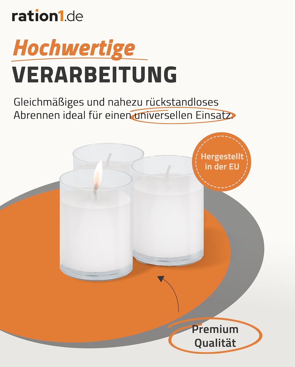 ration1.de 25 Kerzen, Teelichter groß, 24 Stunden Brenndauer, weiß, transparent, Lichtset unparfümiert, im klaren Kunststoffglas, ohne Duftstoffe, rußfrei, Dekoration für drinnen und draußen, Gastro, Party – Bild 7