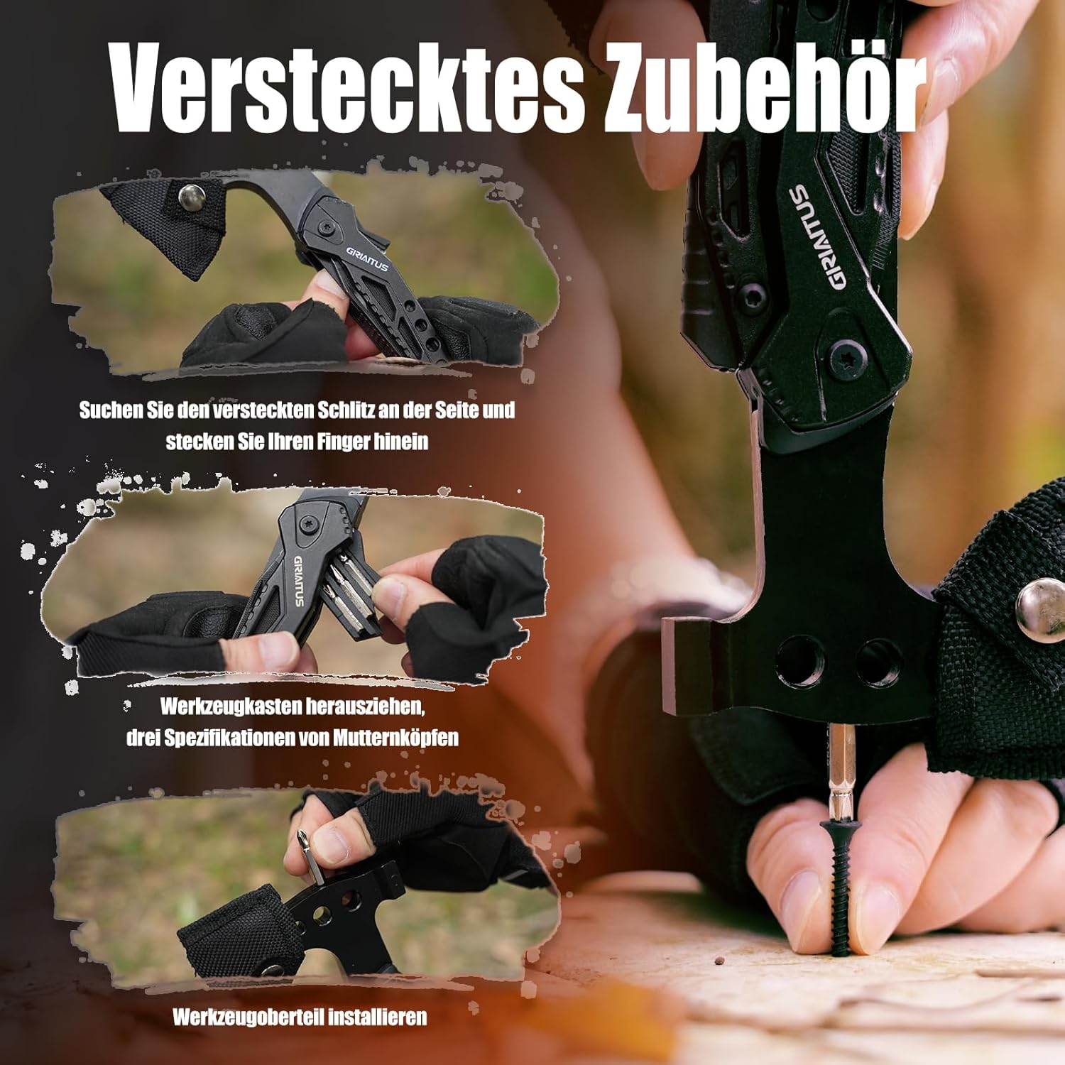 Geschenke für Männer, 16-in-1-Multitool, Camping-Zubehör, Geschenk, Vatertag, Männergeschenke, Überlebens-Gadgets mit Axt, Hammer, Zange, Säge, Schraubendreher, Flaschenöffner, Pfeife – Bild 4