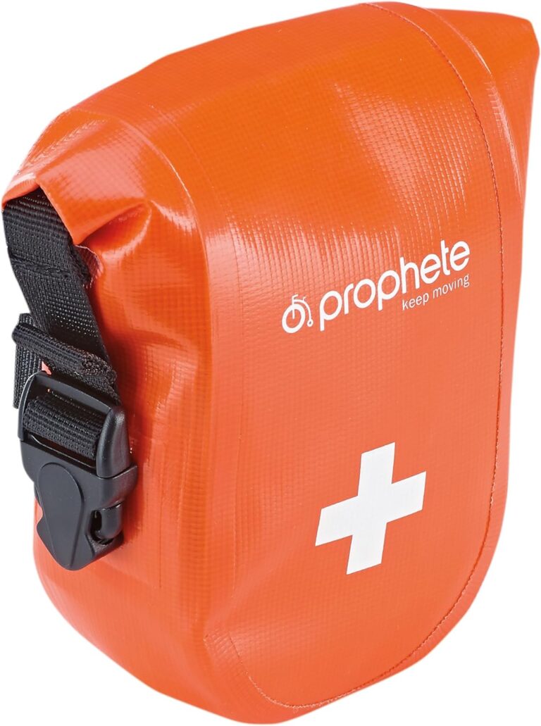 Prophete Fahrrad-Erste-Hilfe-Satteltasche mit Verbandmaterial, Größe 4,5 x 20 cm, wasserdicht, mit Verschluss, rot