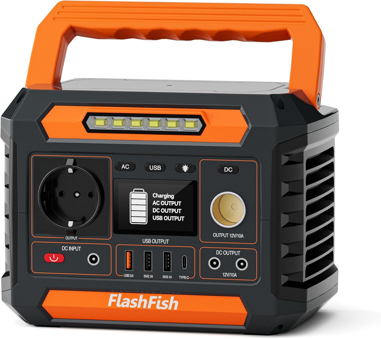 FlashFish P66 Tragbares Kraftwerk 230,88 Wh, Solargenerator 300 W (Spitzenleistung: 600 W) mit 2 Gleichstromanschlüssen, 4 USB-Anschlüssen, LED-Leuchten, Notstromgenerator-Batterie für Camping, Unterwegs, Stromausfälle