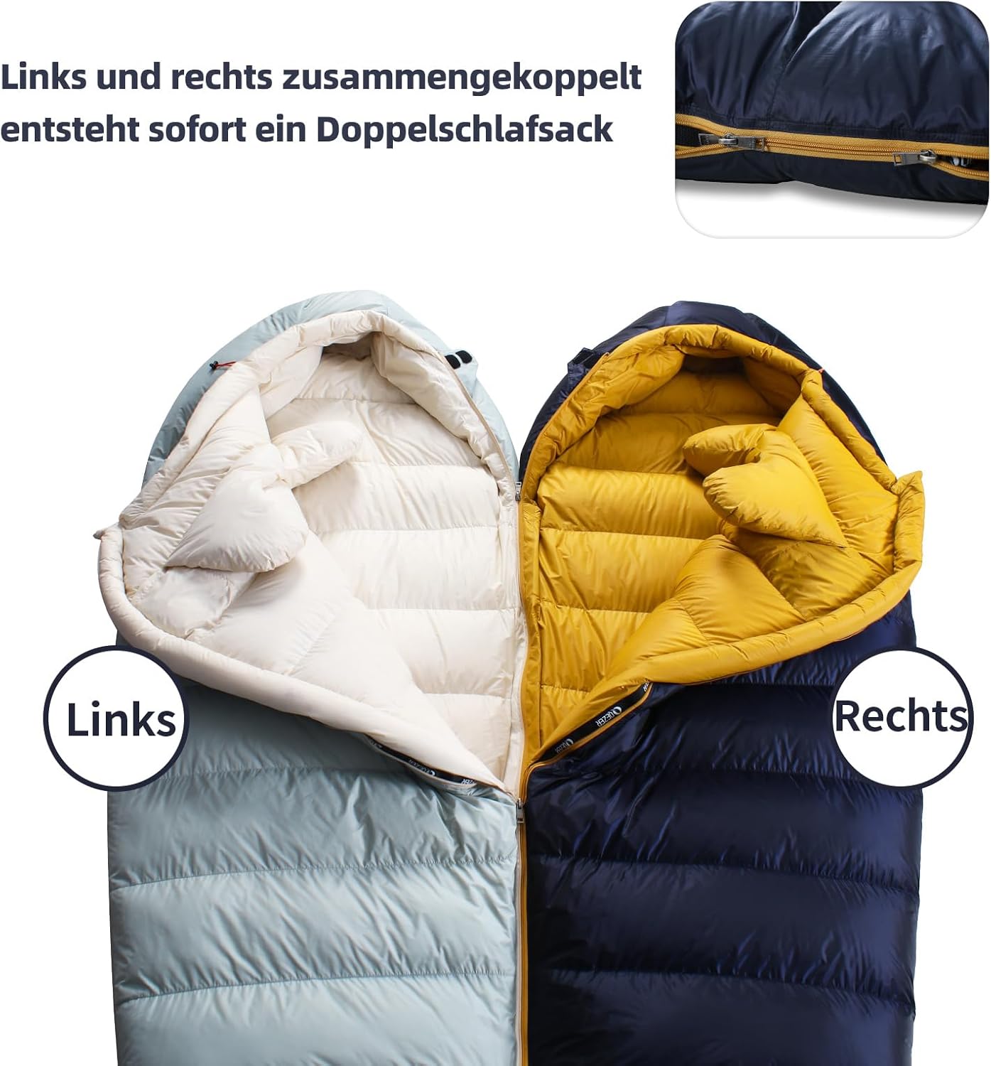 Daunenschlafsack, Winterschlafsack mit antistatischem Graphenfutter, 620FP Füllkraft, 1450 g, -24 °C bis 0 °C, geeignet für Camping, Wandern und Trekking. – Bild 5
