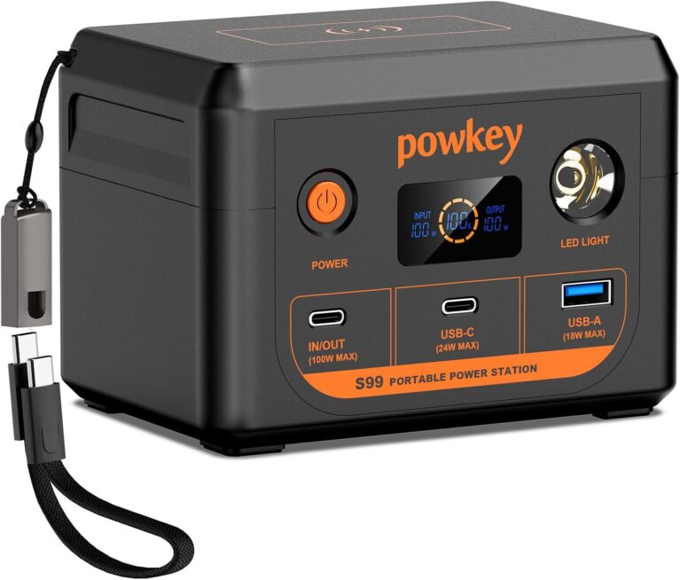 POWKEY Tragbare Power Station, 30000 mAh Laptop Power Bank, 96 Wh LiFePO4 Akku, Solar Power Station mit 100 W USB-C Schnellladung & LED-Licht für Tablets, iPhone, MacBook, Samsung und mehr