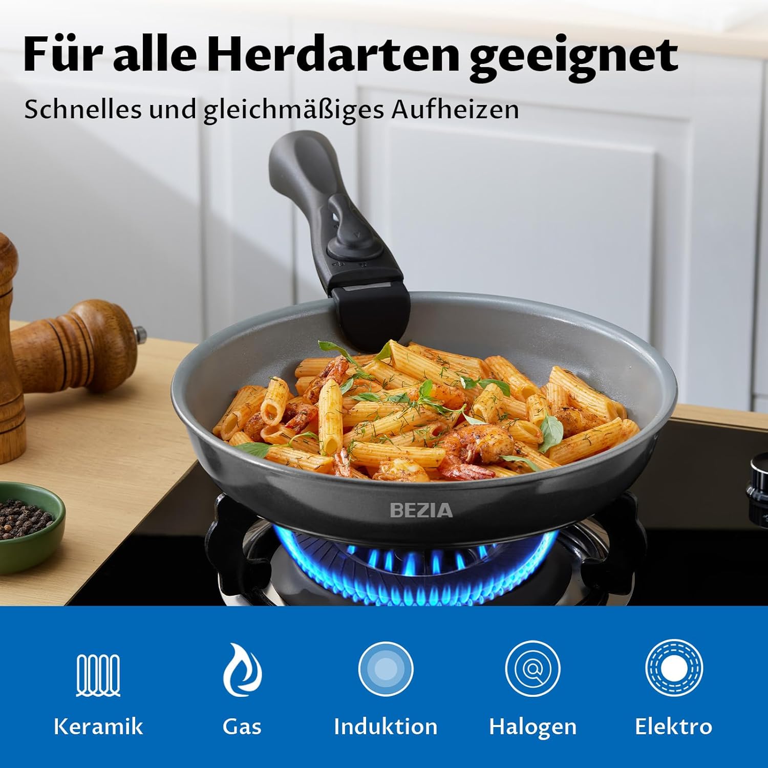 BEZIA Keramik-Topfset mit abnehmbarem Griff, 10-teiliges Topf- und Pfannenset für Camping und kleine Küche, stapelbares Pfannenset Induktion, PTFE/PFAS-frei, ofenfest bis 240 °C – Bild 6