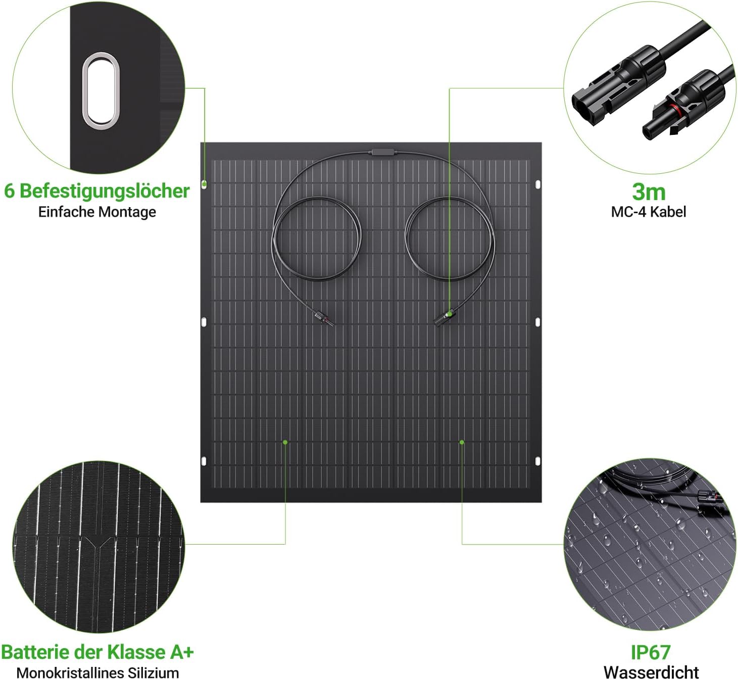 480 W flexibles Solarpanel-Set, 2 x 240 W monokristallines flexibles Solarmodul, IP67, Solarzelle, Photovoltaik, netzunabhängig, für Wohnmobil, Auto, Schuppen, Dach, Boot, Balkon, 12 V-Batterien – Bild 3