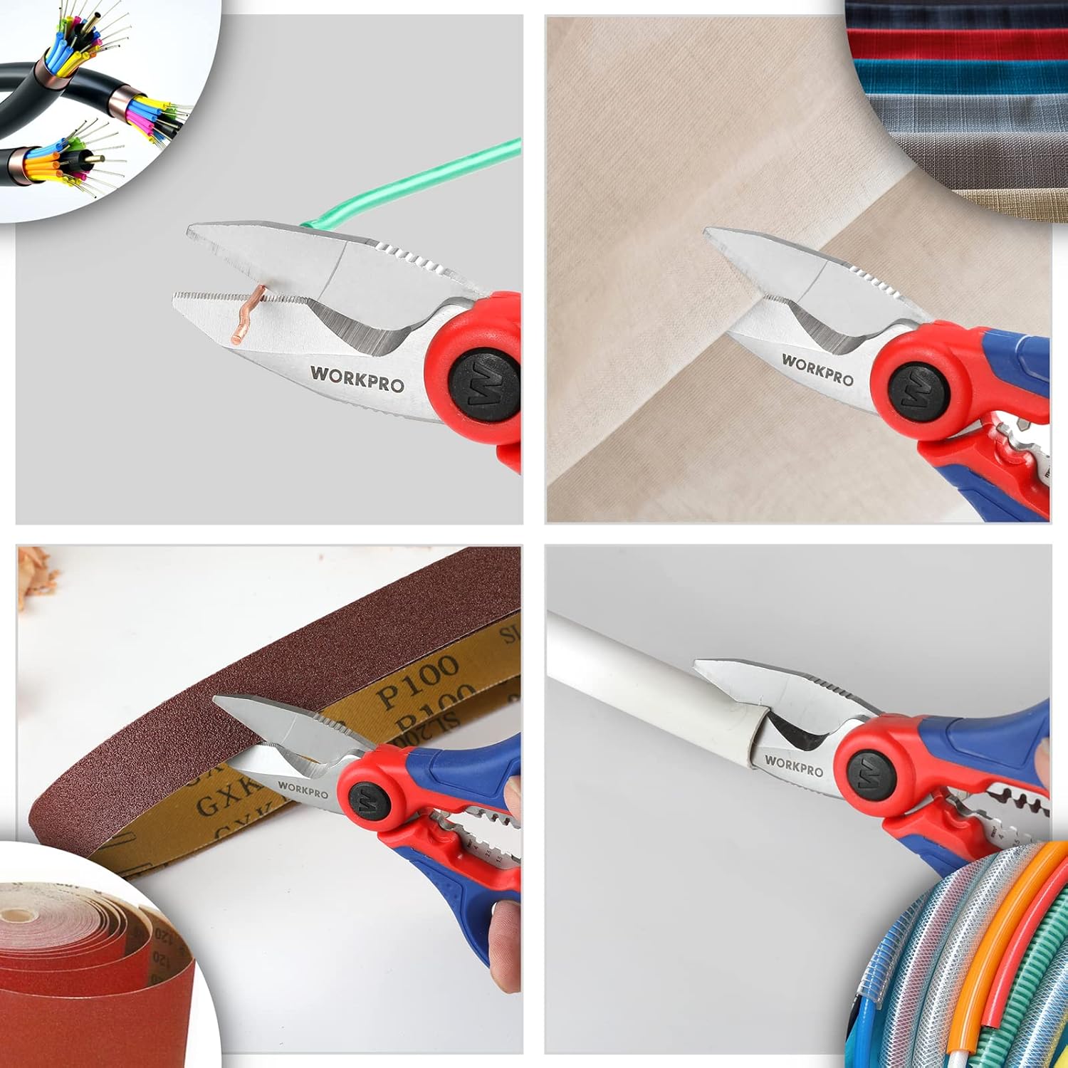 WORKPRO Elektrikerschere, Kabelschere, Universalschere, Multischere mit Abisolierzange, multifunktionale Edelstahlschere mit Gürtelclip, 163 mm, Universalschere – Bild 7