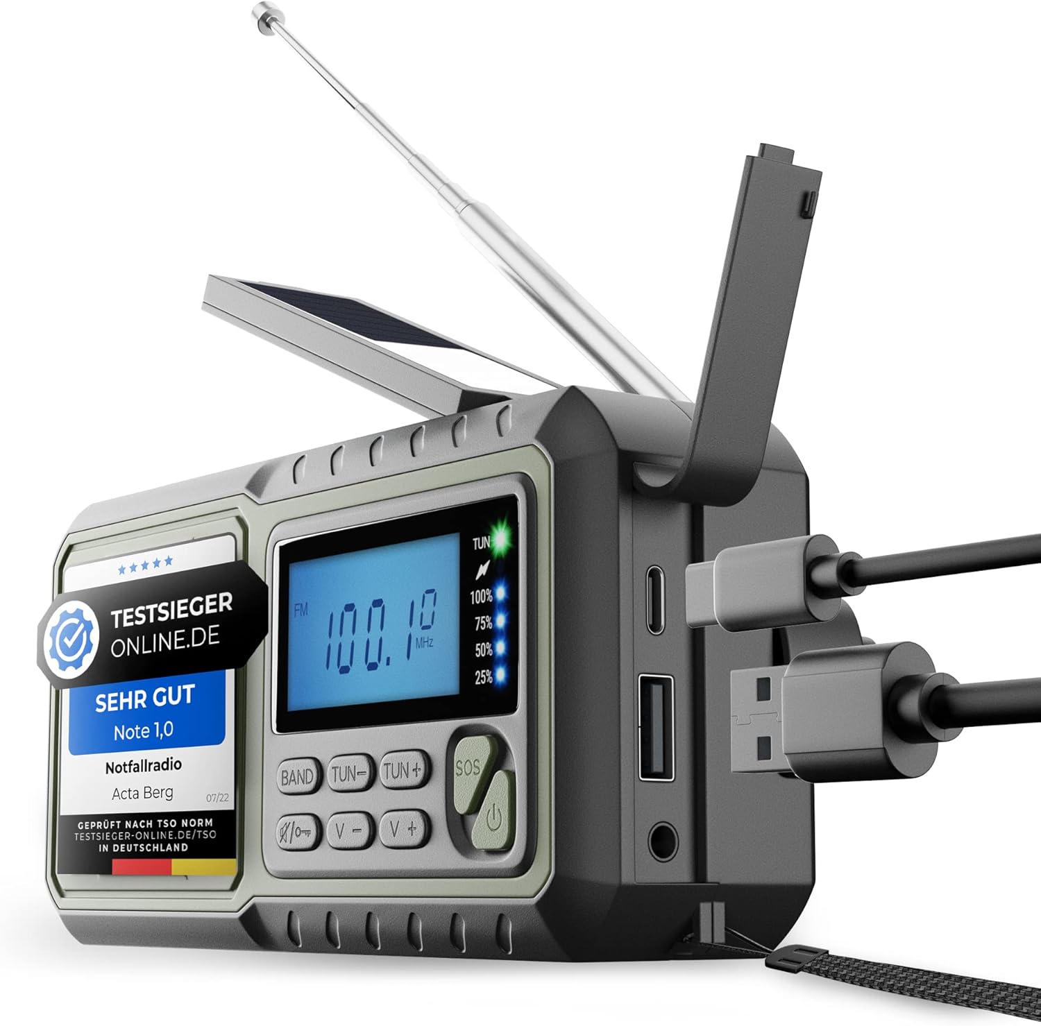 Kurbelradio, Notfallradio mit Kurbel & 5.000 mAh Akku (Armeegrün) | AM/FM/SW USB-batteriebetriebene Notfallausrüstung für Stromausfälle, integrierte Taschenlampe, Handy-Ladegerät