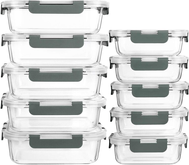 MCIRCO 20-teiliges Frischhaltedosen-Set aus Glas, 10 Behälter, 10 transparente Deckel, spülmaschinen-, mikrowellen- und gefriergeeignet, auslaufsicher, BPA-frei