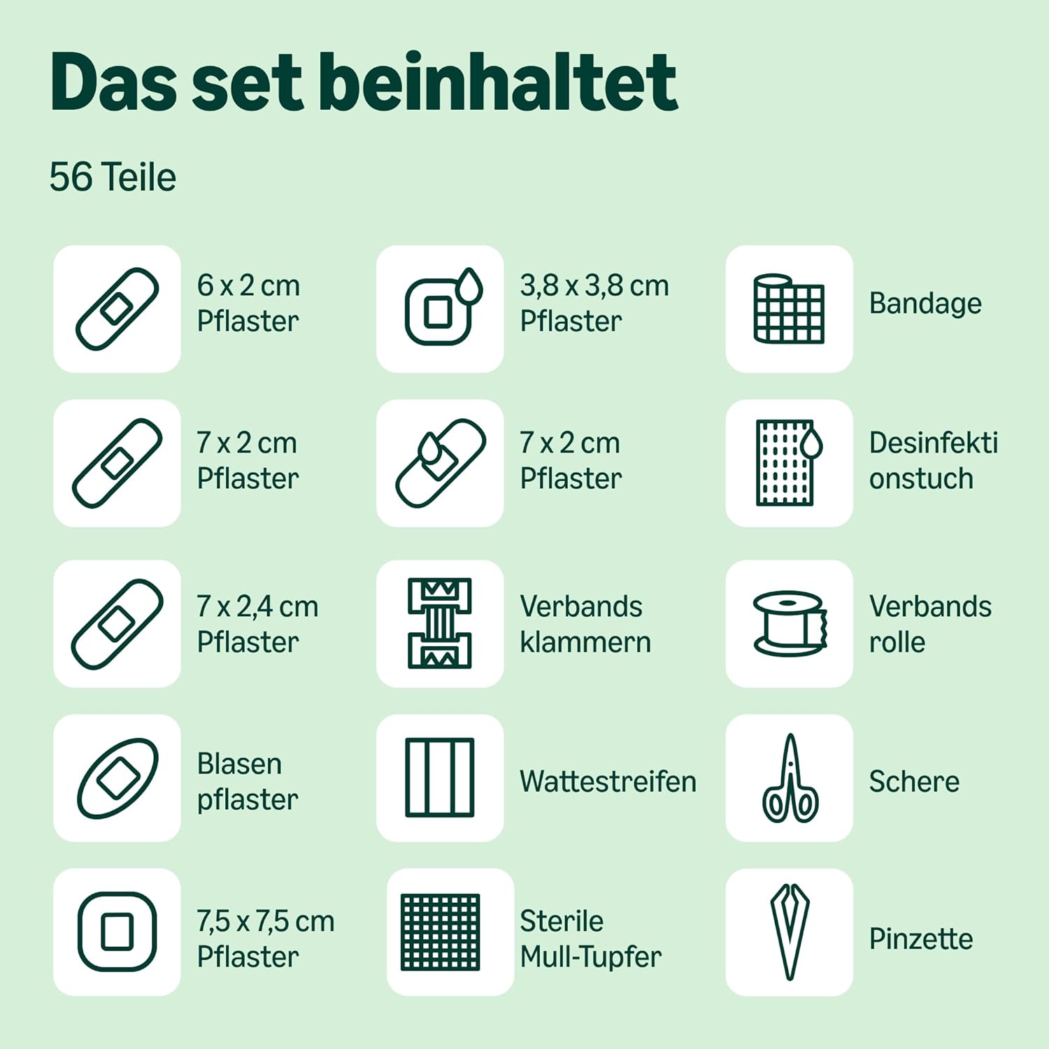 Healthcare by Amazon 56-teiliges Erste-Hilfe-Set, grün (ehemals ein markenidentisches Produkt von Amazon Basic Care) – Bild 5