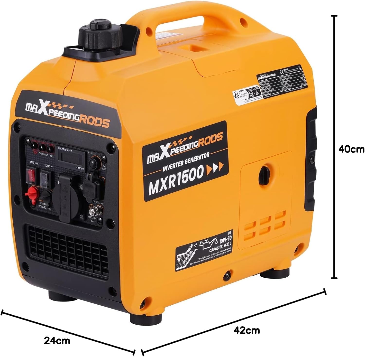 maXpeedingrods 1200 W Stromgenerator, tragbarer Inverter-Stromerzeuger, super leise, leicht, 11,5 kg, benzinbetrieben, 4-Takt, mit AC/USB-Buchse für Outdoor, Camping, Wohnwagen, Notstromaggregat, Garage – Bild 10