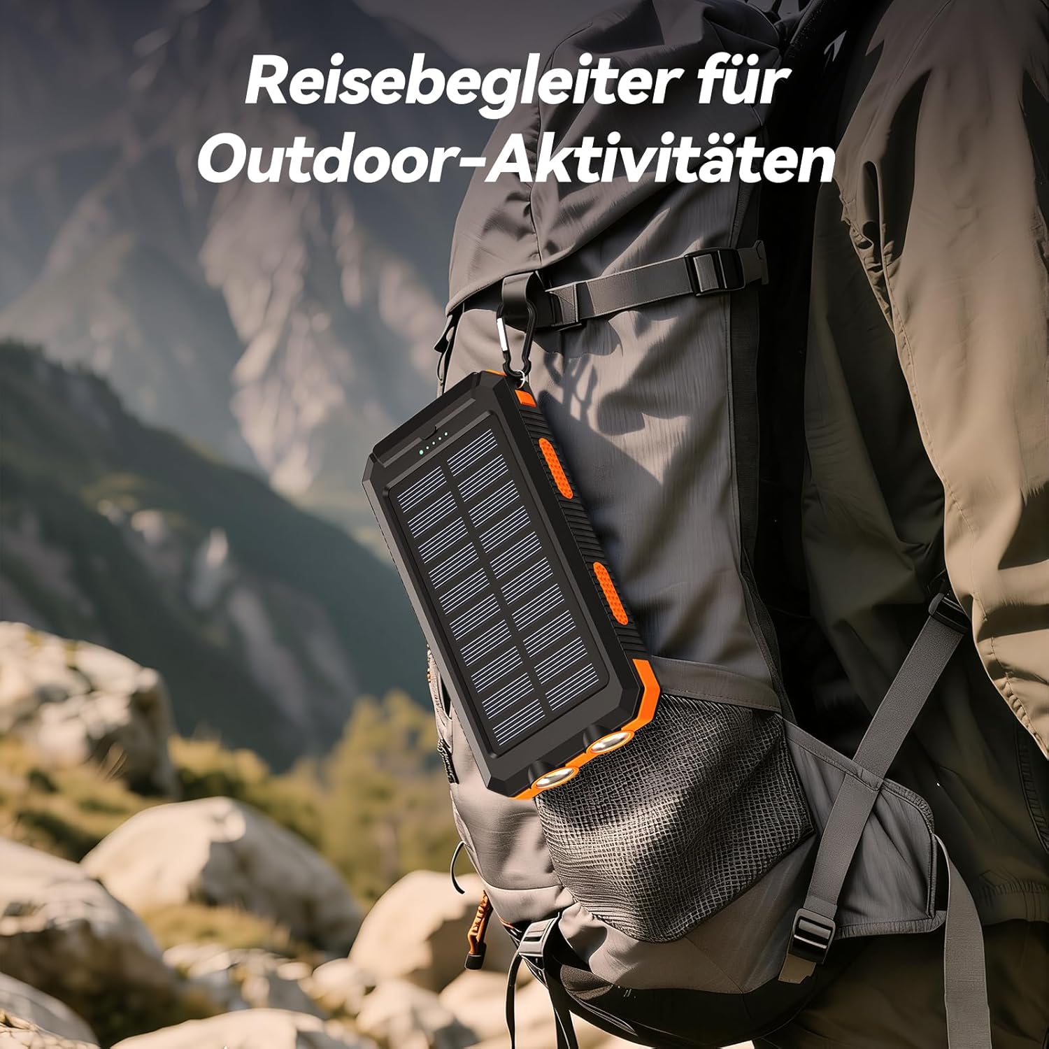 Vikeri Solar Power Bank 26800 mAh, Powerbank Solar Wasserdicht USB C Externer Akku mit 4 Ausgängen, Powerbank für Smartphones, Tablets und mehr (Dunkelorange) – Bild 7