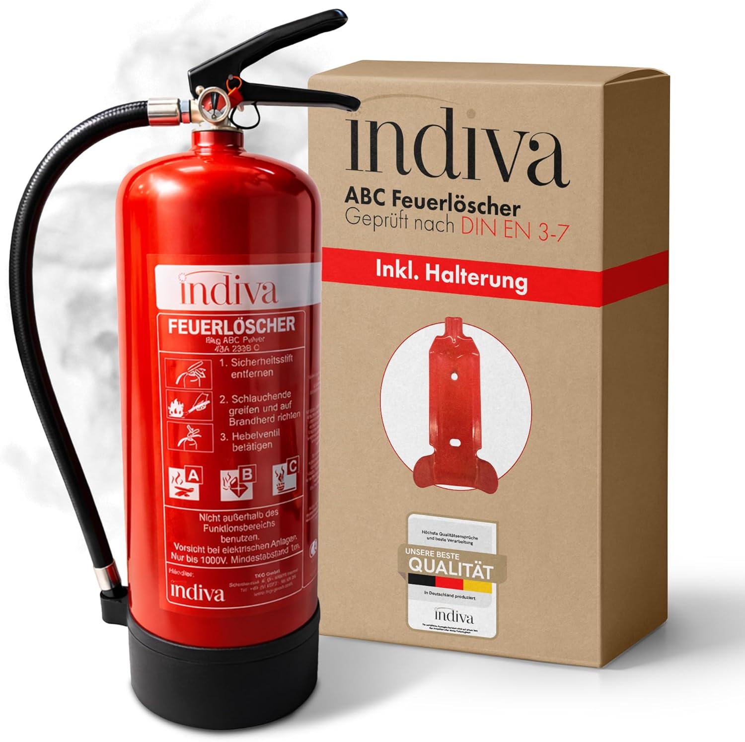 Pulverfeuerlöscher Brandklassen ABC – Feuerlöscher 6 kg – Dauerdrucklöscher 43A 233 BC – Feuerlöscher für Auto, Büro, Werkstatt, Lager & Industrie – Pulverlöscher 12 Löscheinheiten