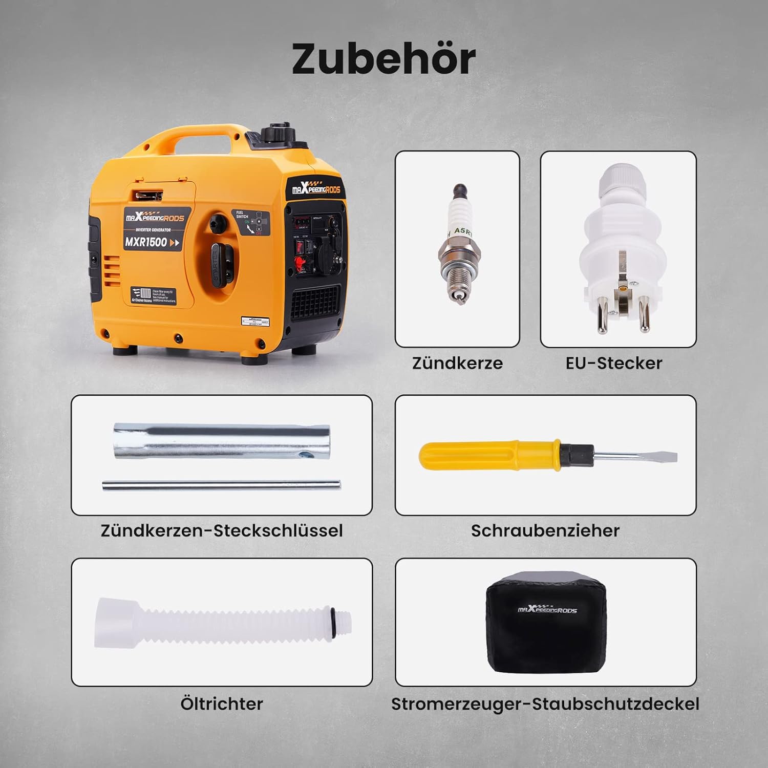 maXpeedingrods 1200 W Stromgenerator, tragbarer Inverter-Stromerzeuger, super leise, leicht, 11,5 kg, benzinbetrieben, 4-Takt, mit AC/USB-Buchse für Outdoor, Camping, Wohnwagen, Notstromaggregat, Garage – Bild 8