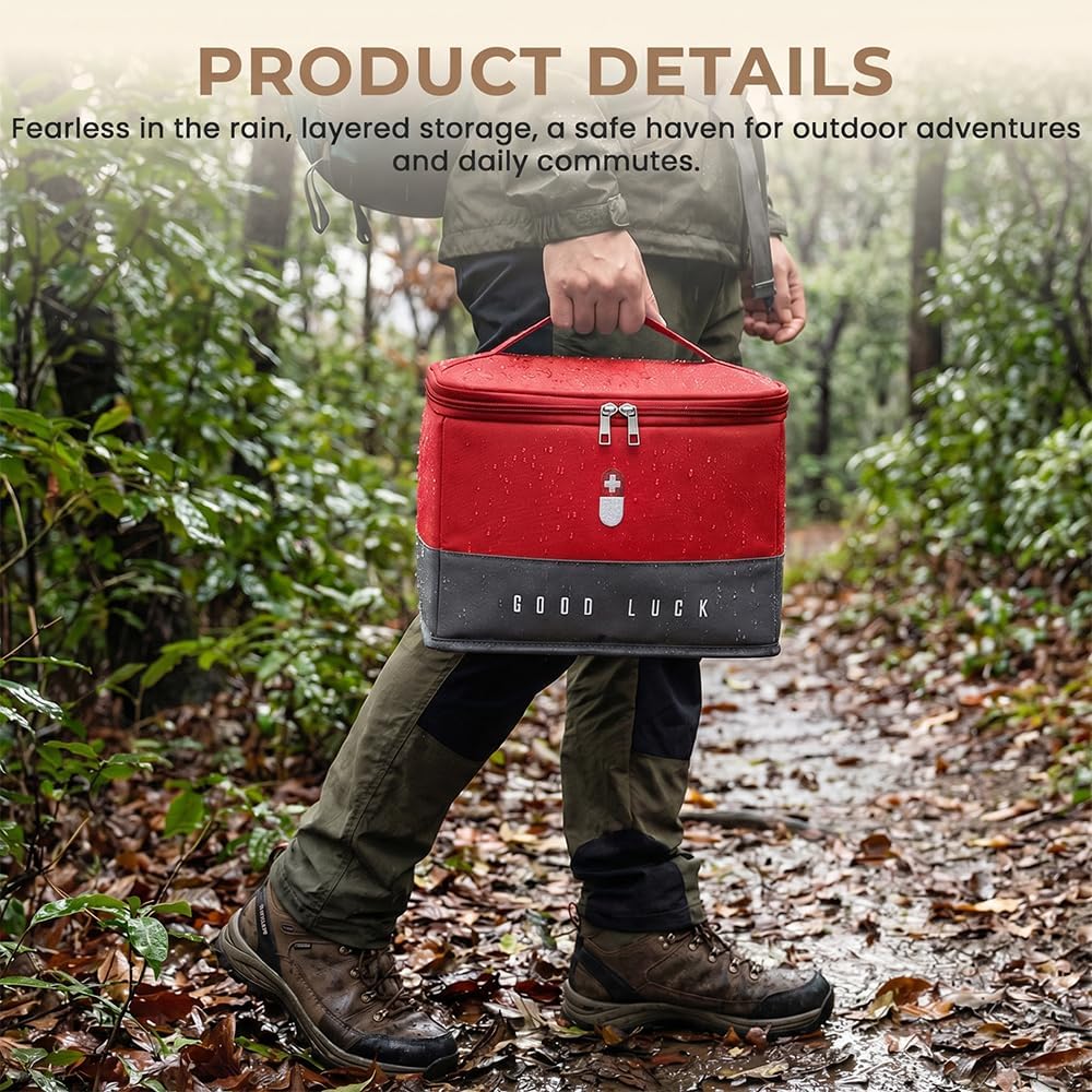 Reiseapotheke Tasche 10L,Medikamententasche XL,Erste Hilfe Tasche Leer mit Griff, Wasserdichtm, für Zuhause, Schule, Auto, Reisen, Camping, Wandern (Rot) – Bild 6