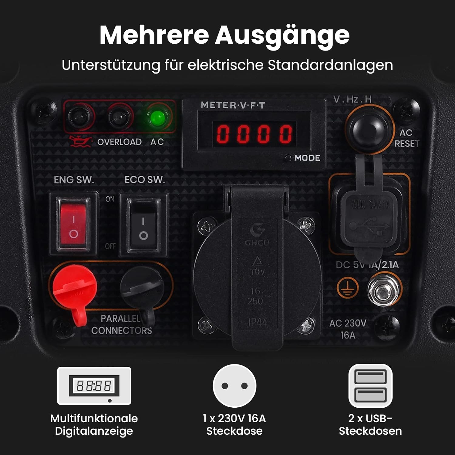 maXpeedingrods 1200 W Stromgenerator, tragbarer Inverter-Stromerzeuger, super leise, leicht, 11,5 kg, benzinbetrieben, 4-Takt, mit AC/USB-Buchse für Outdoor, Camping, Wohnwagen, Notstromaggregat, Garage – Bild 7
