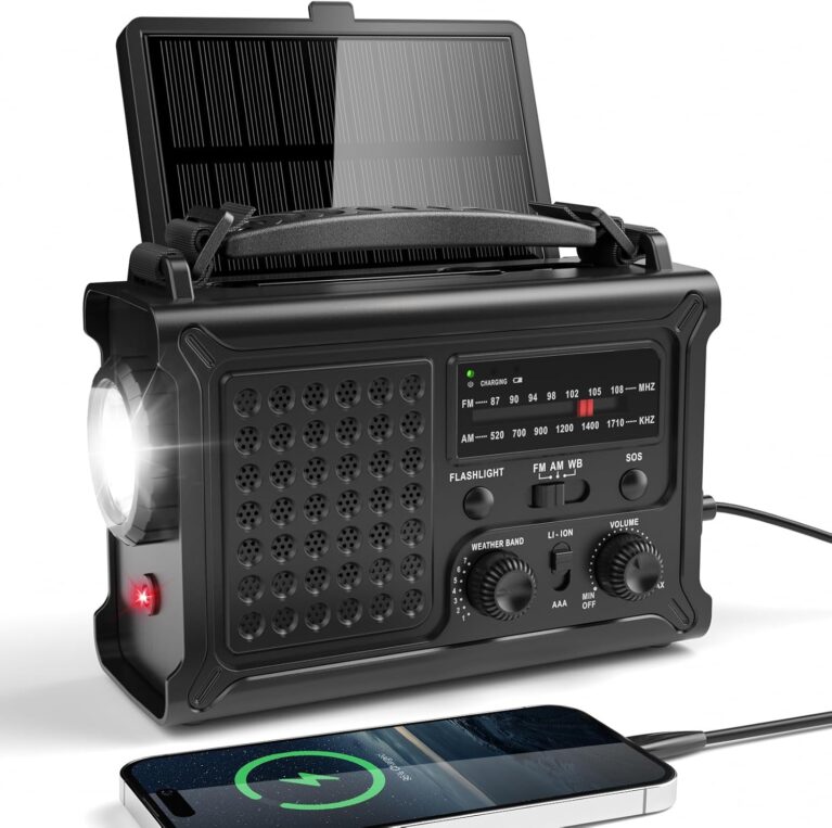 12000 mAh Solar-Kurbelradio, tragbares Weltempfängerradio, Notfallradio mit AM/FM-Empfang & 8500 mm² Solarpanel, wiederaufladbare Powerbank, Taschenlampe & Leselampe für Notfälle, Überleben, Stromausfälle
