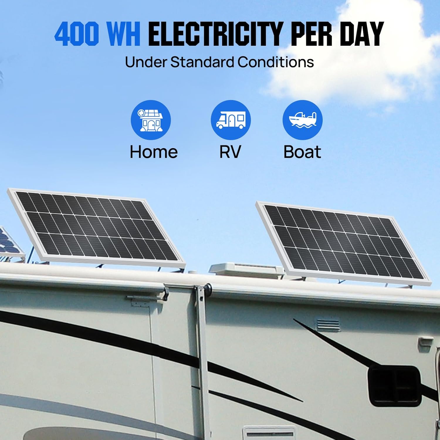 ECO-WORTHY 100W Solarpanel Monokristallin, 12V Solarmodul mit Aluminiumrahmen, geeignet für 12V Batterien Boot, Wohnmobil, Gartenhaus, Haus – Bild 3