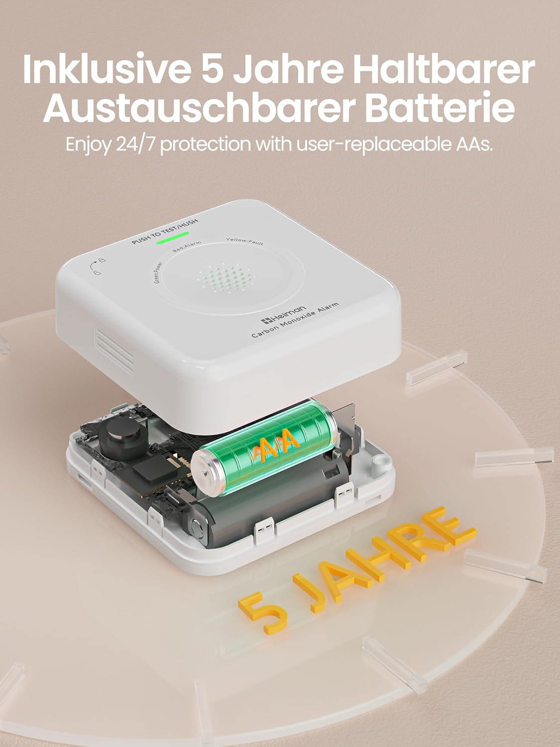 Heiman Smart Kohlenmonoxid-Detektor, Materie über Gewinde (Hub erforderlich) – CO-Detektor für SmartThings & Home Assistant, EN 50291, austauschbare Batterie, 10 Jahre Sensor, 85 dB, HS-725ES-M – Bild 4